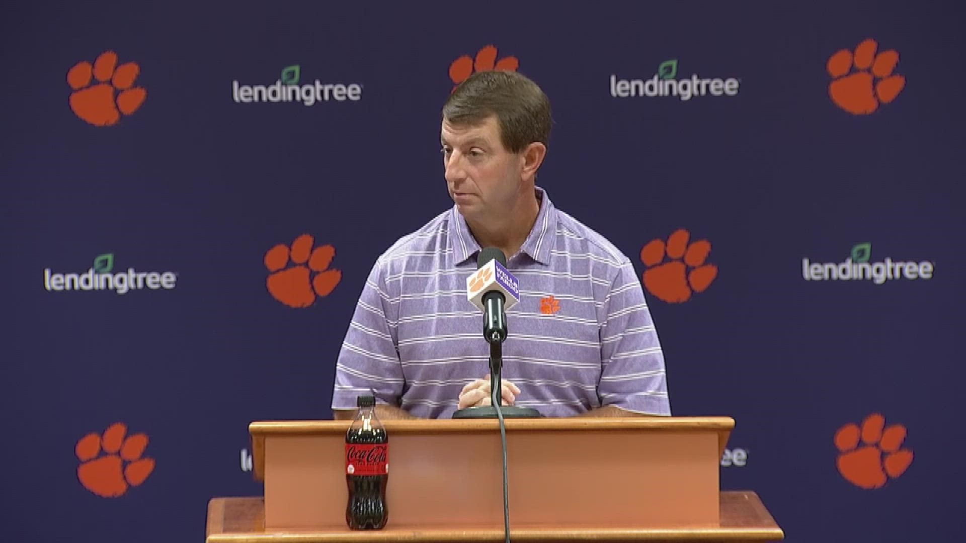 Clemson head football coach Dabo Swinney explains why his offense has yet to find its rhythm in the first three games.