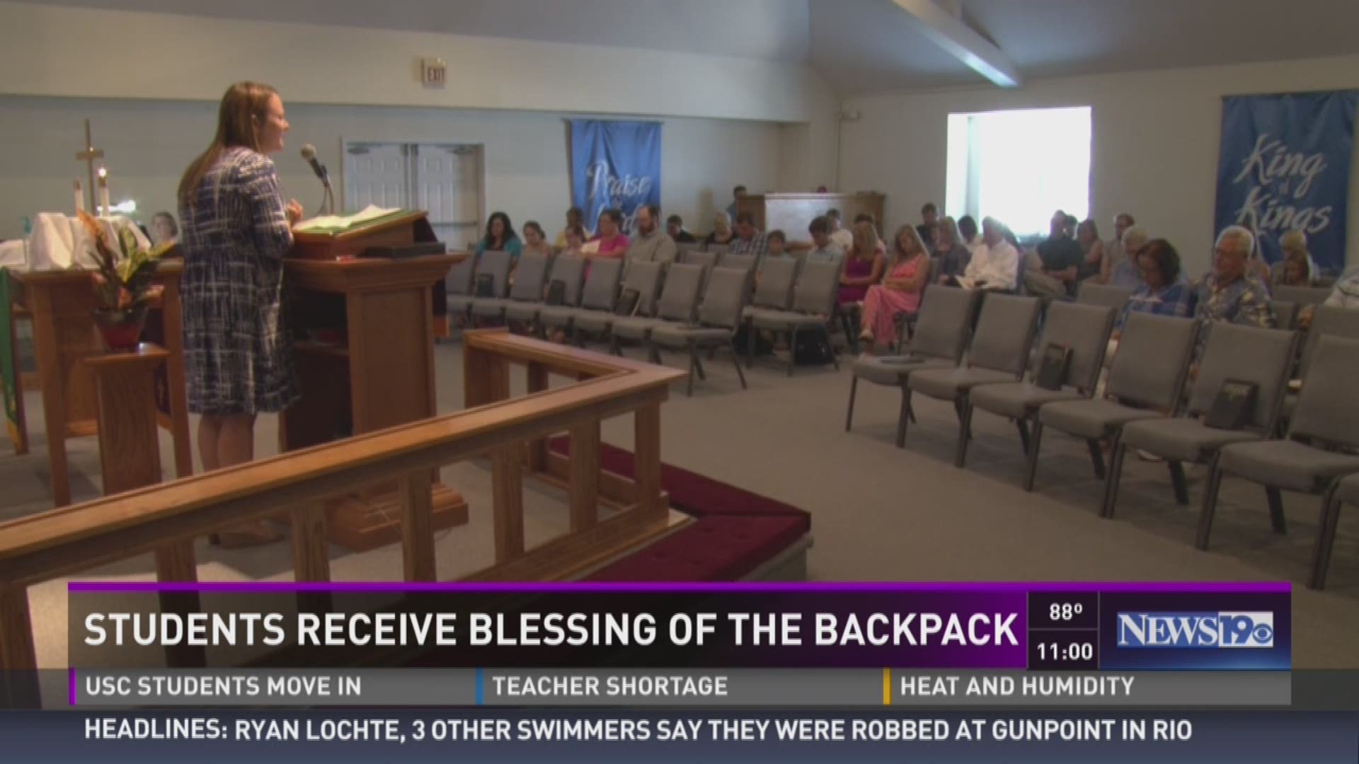 A church blessed backpacks of students before school starts.  Chuck Ringwalt reports.