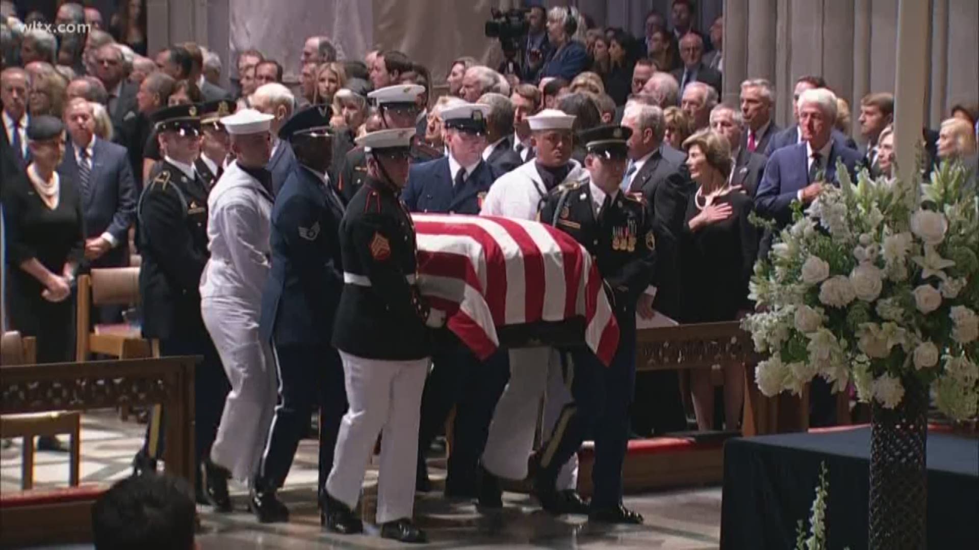 Sen. John McCain's casket was slowly carried into the National Cathedral in Washington, D.C. on September 1, 2018 for his funeral.