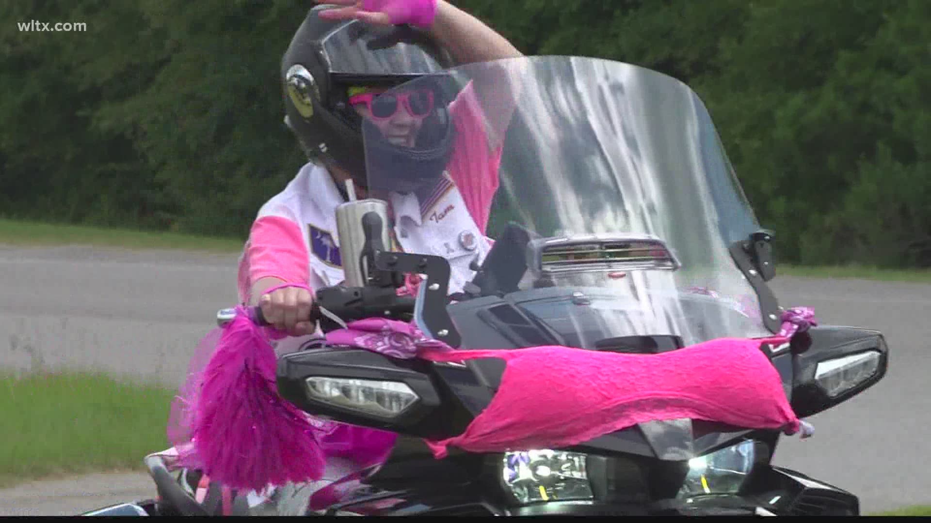 Leather was paired with hot pink as bikers from all over the Midlands rode in support of a woman's fight with breast cancer.