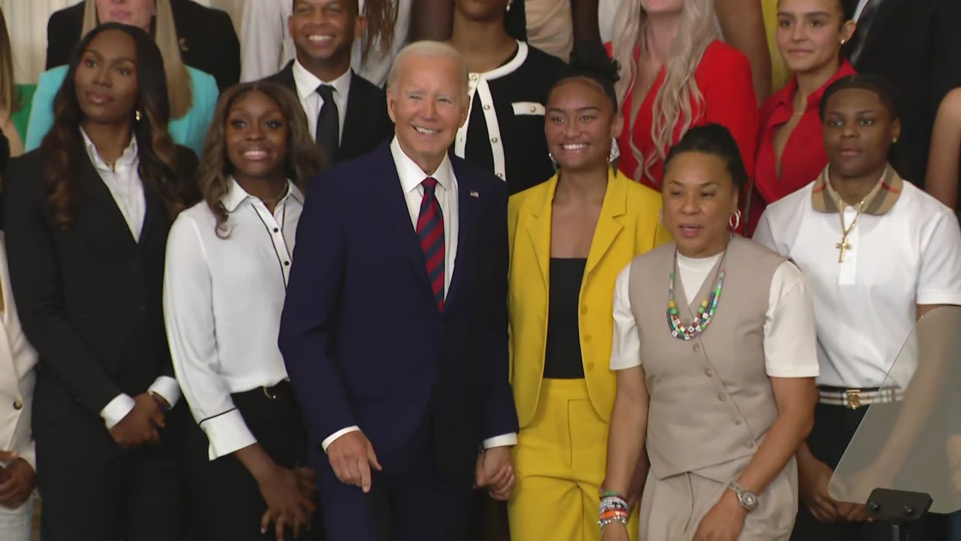 The South Carolina Gamecocks women's basketball national championship team was honored by President Biden Tuesday at the White House.