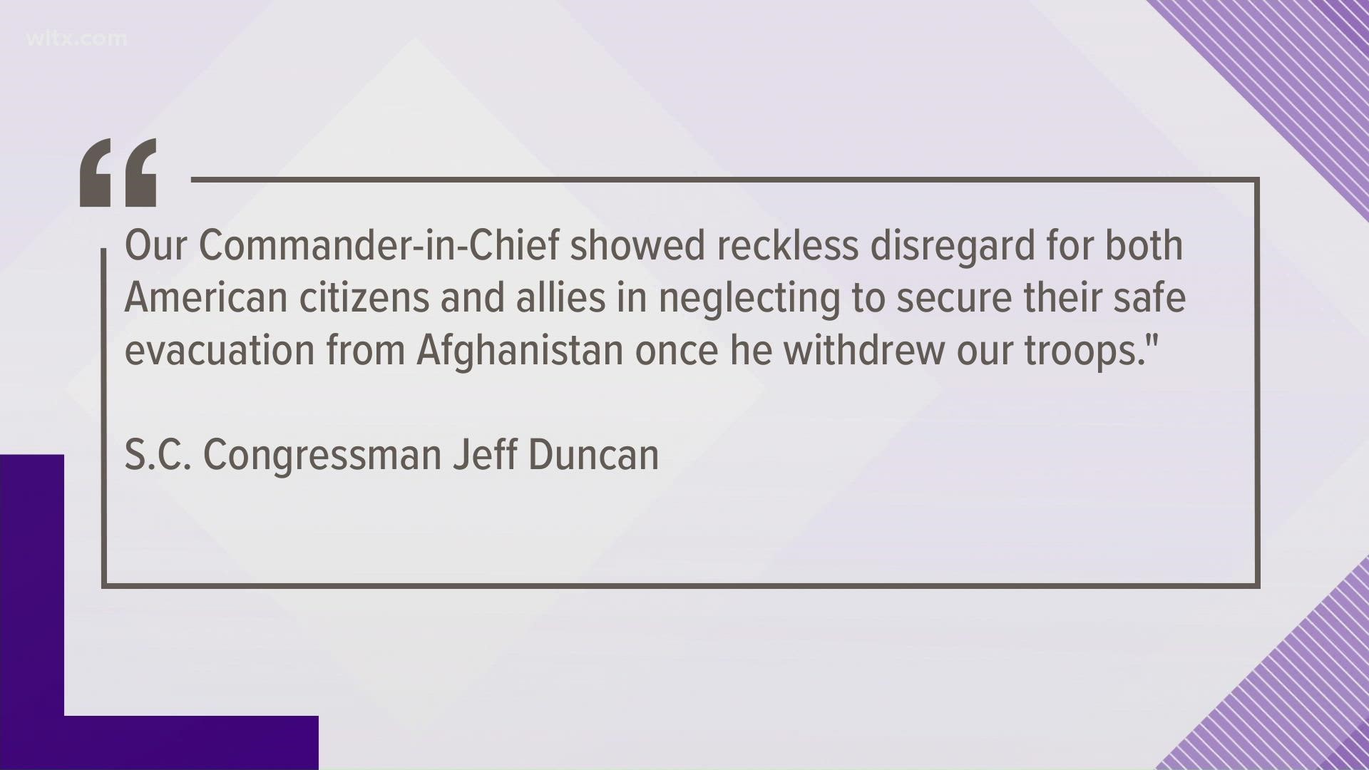 Duncan's call came just hours after an attack at an airport in Kabul, Afghanistan that killed 13 U.S. servicemembers.