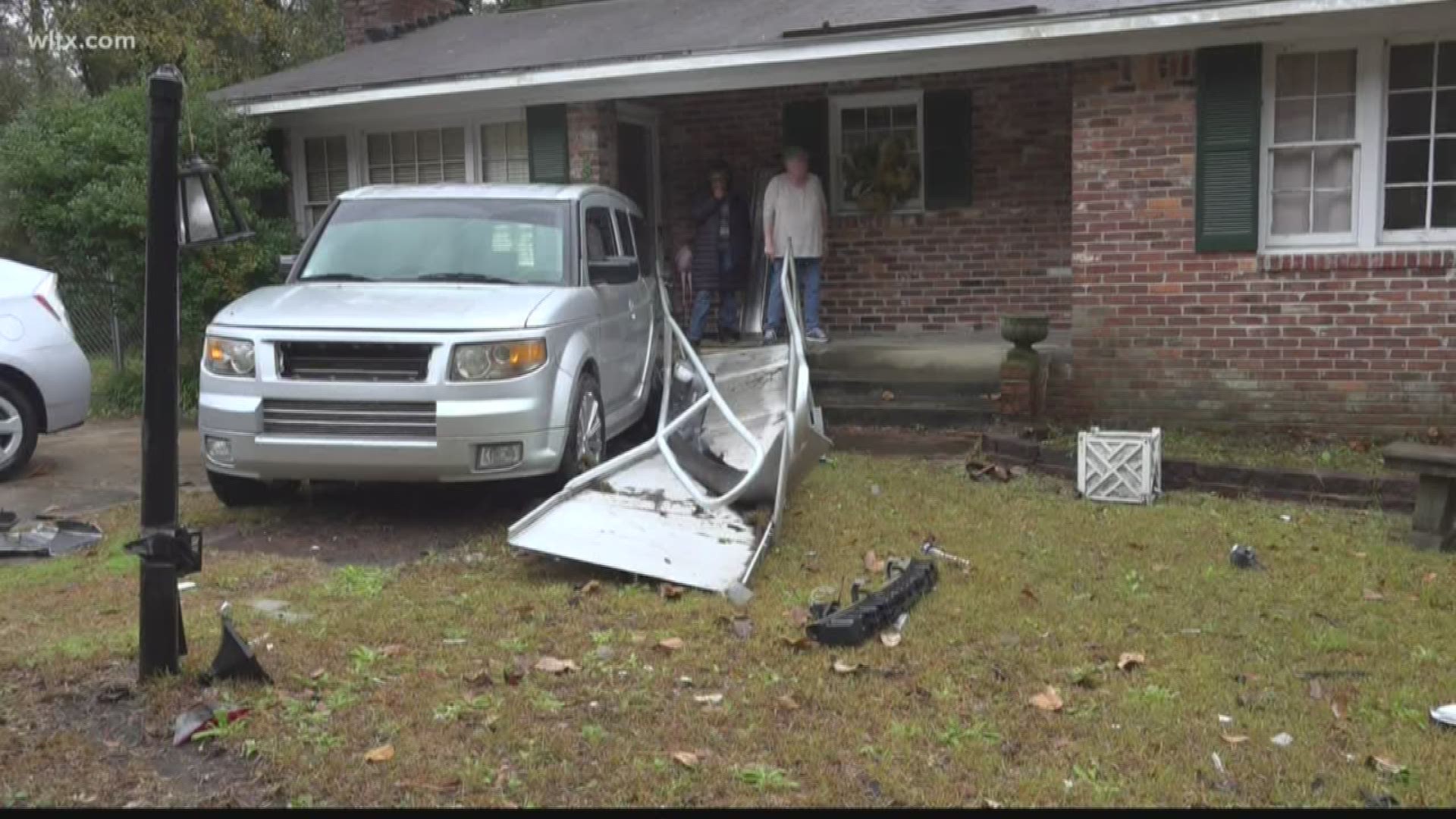 A Forest Acres family is shaken - after someone crashed in their front yard - damaging a wheel chair ramp and their car.