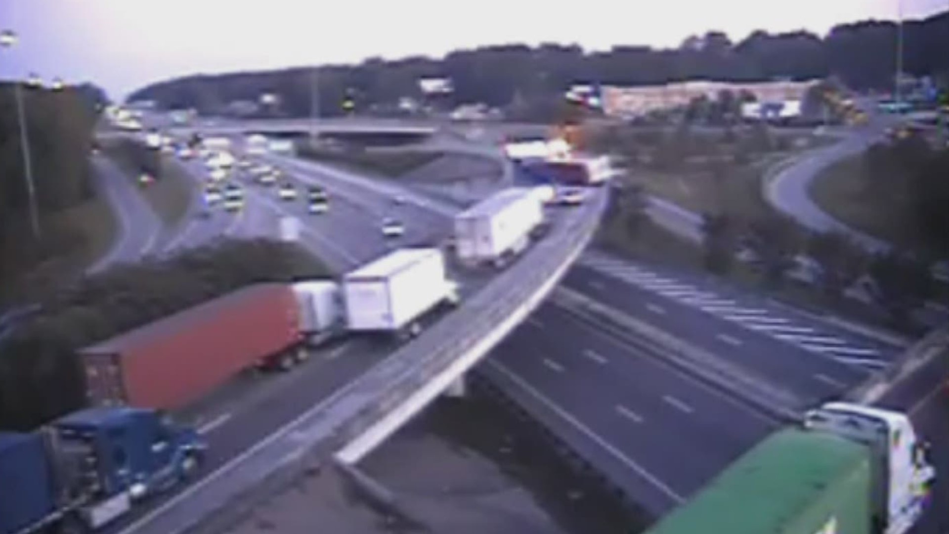 Overturned tractor trailer blocks all lanes on I-26 westbound near Bush River road overpass