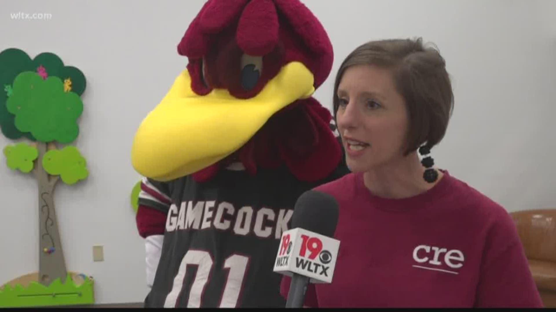 Cocky's reading express is the University of South Carolina's literacy outreach program. They travel the state of South Carolina and visit Title One schools, the primary audience is pre-k through second graders.