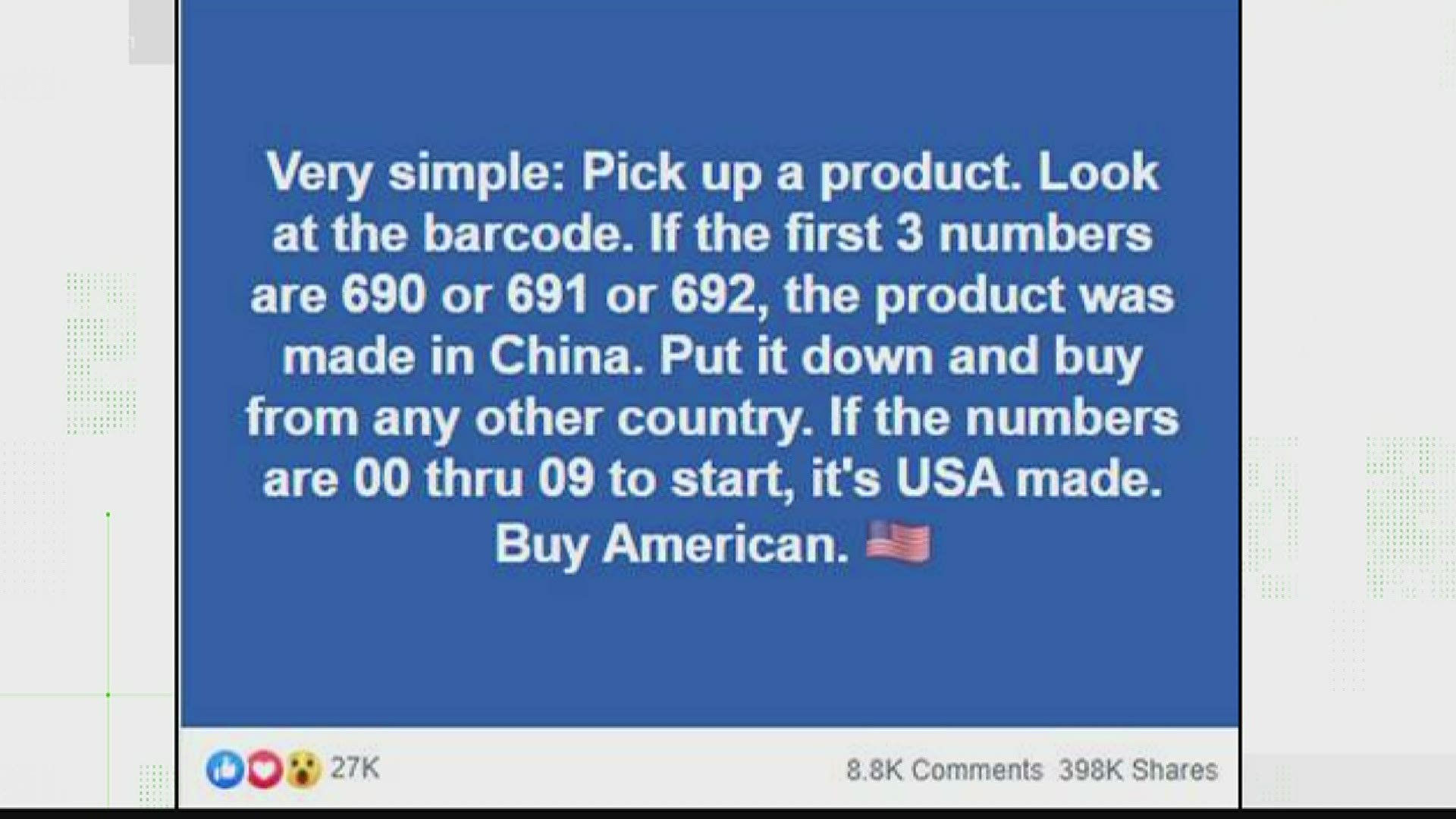 A viral post says that you can look at a product barcode to see where the item was manufactured. Our Verify expert says that's false.