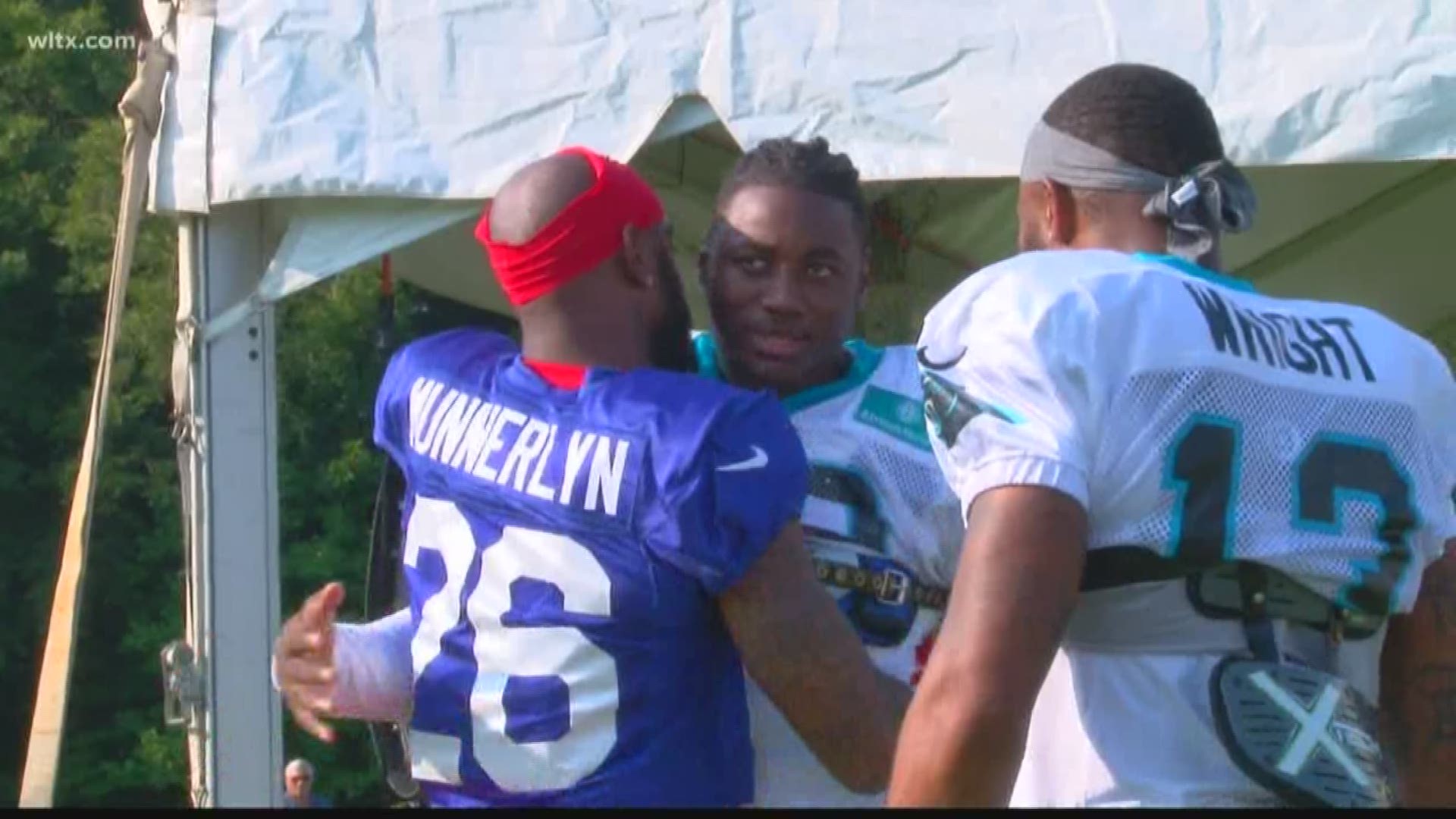 He signed with a different team after being released from Carolina in February but former Gamecock Captain Munnerlyn returned to Spartanburg with smiles and hugs from teammates. His old college teammate, Patrick Dimarco, is also a Buffalo Bill and he felt right at home for joint practice with the Panthers as well.