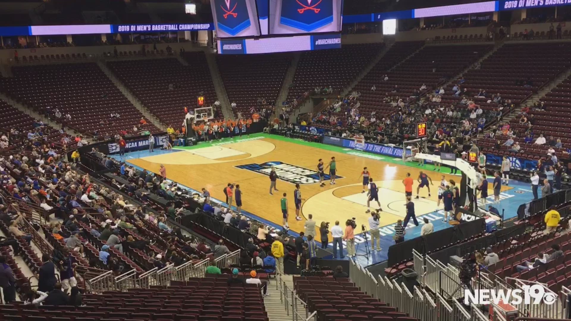 The Virginia Cavaliers practiced for their opening round game in Columbia, SC for the NCAA March Madness tournament.