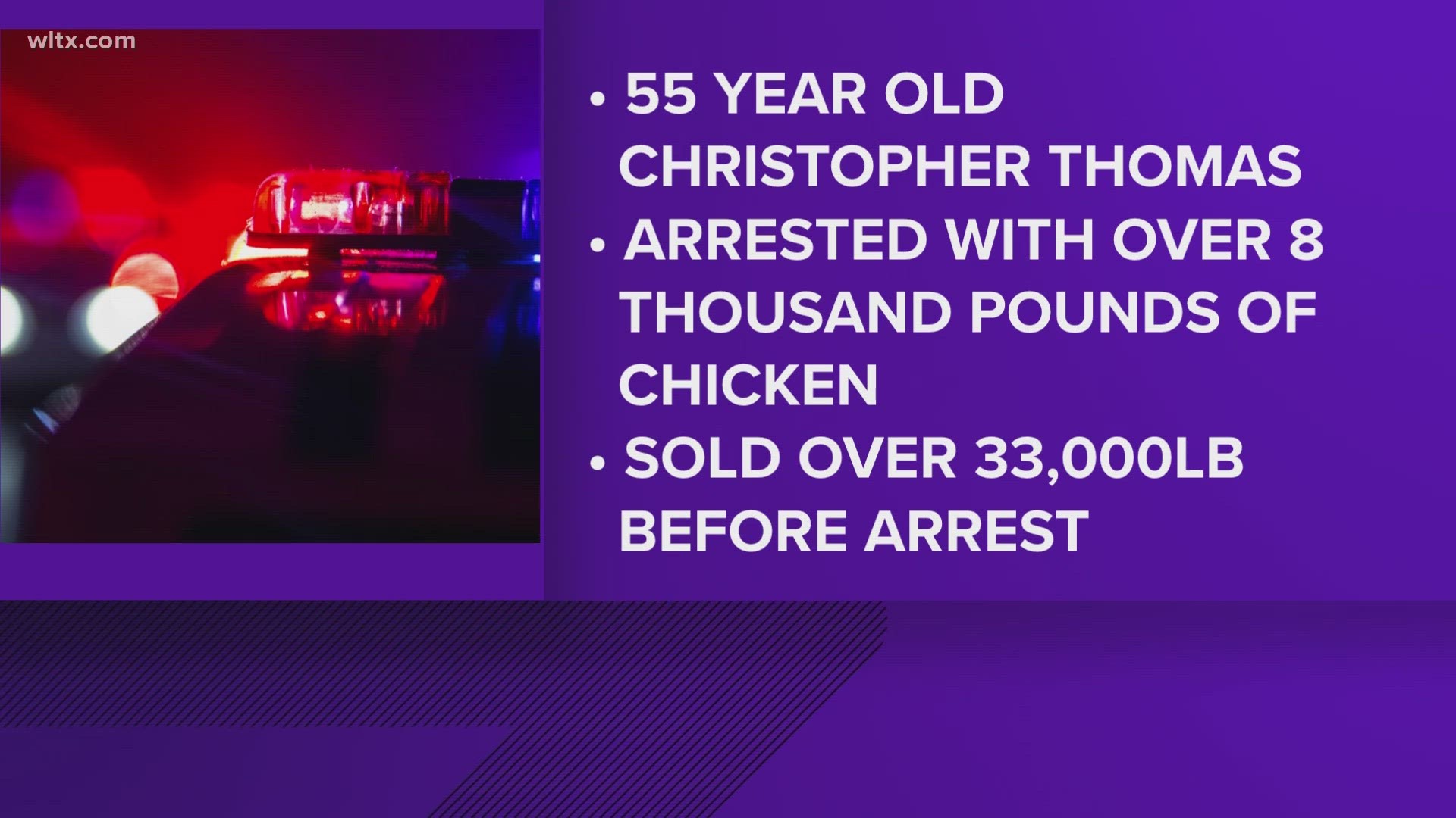 A Florence man was arrested in Sumter county after he was caught selling stolen chicken.