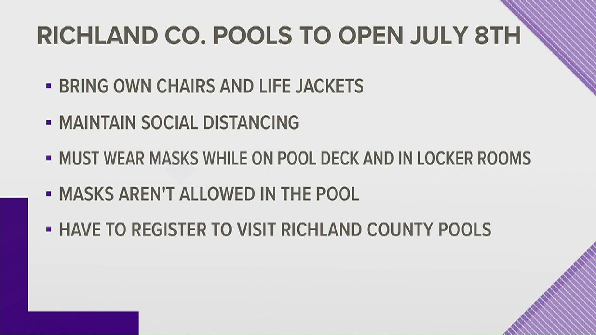 Richland County pools will be reopening this week. The Recreation Commission shares important reminders about using its pools.