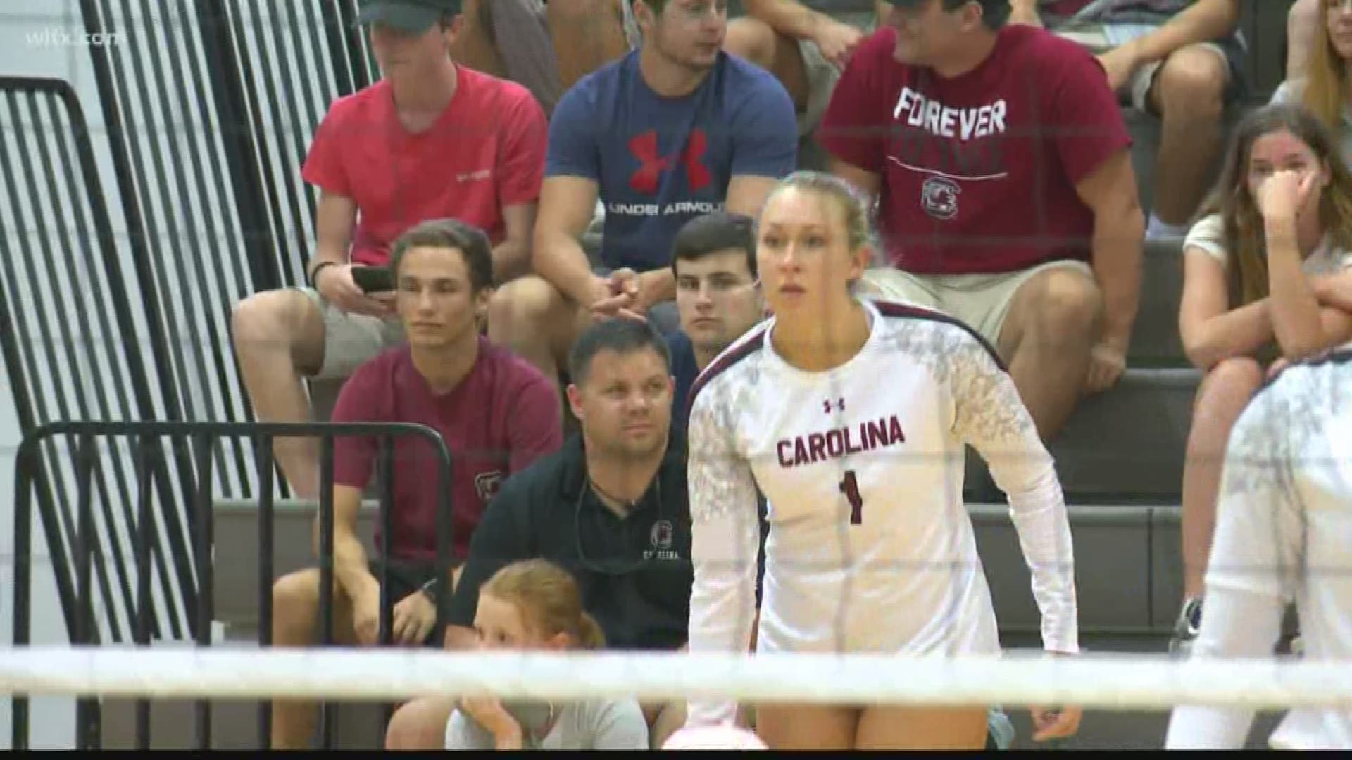 The USC volleyball team wins its home opener 3-0 over Charlotte.
