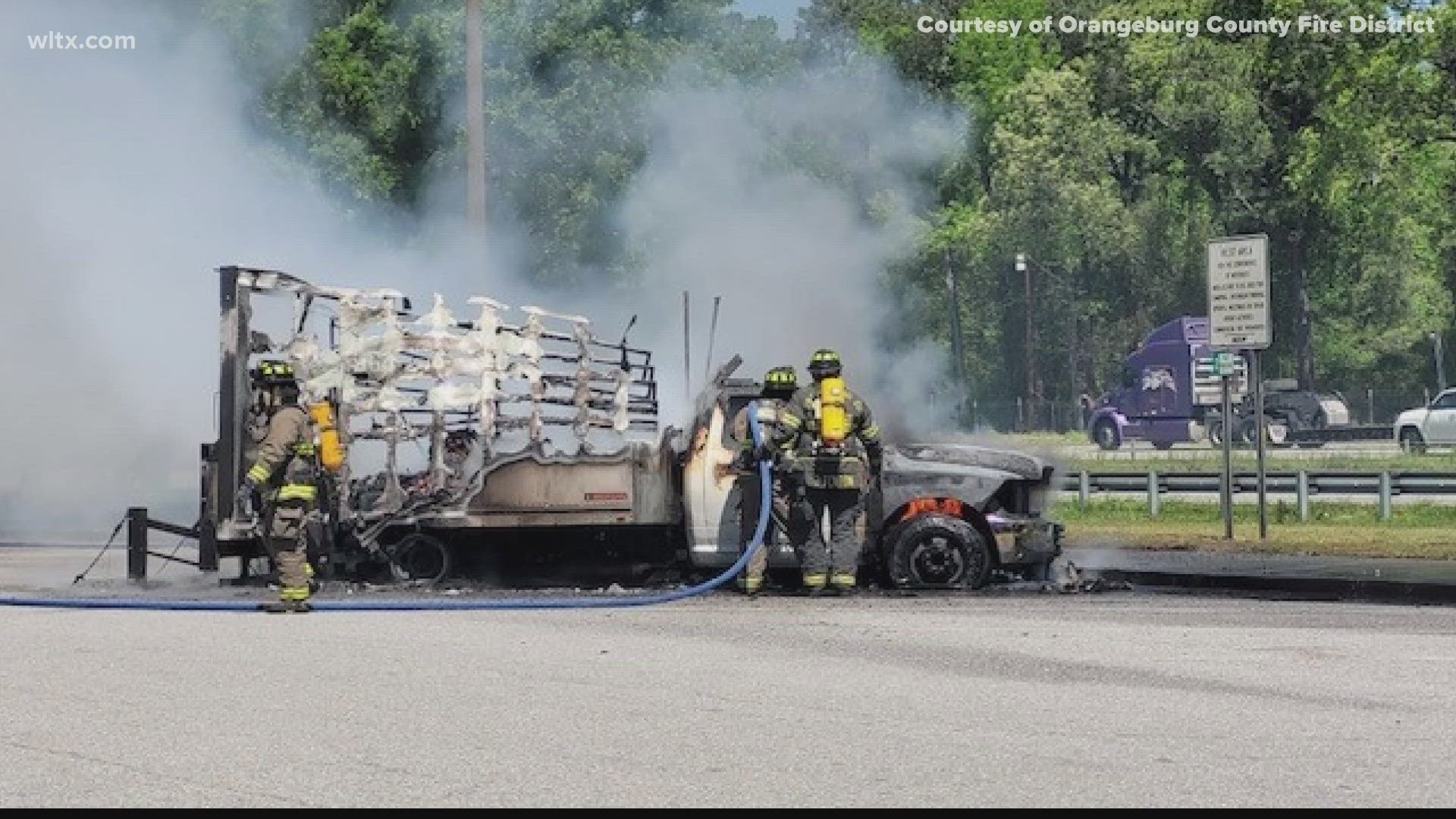 The fire was in Orangeburg county near the I-26 eastbound rest area Monday afternoon.
