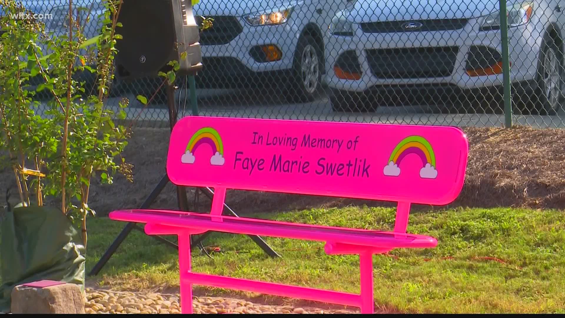 The Town of Springdale has dedicated a park bench and planted a tree to remember 6-year-old Faye Swetlik, a little girl tragically lost earlier this year.