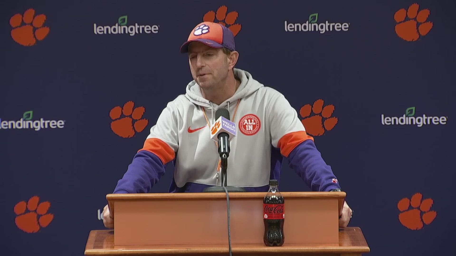 Clemson head football coach Dabo Swinney addresses the changes on his staff after the departures of Venables and Elliott.