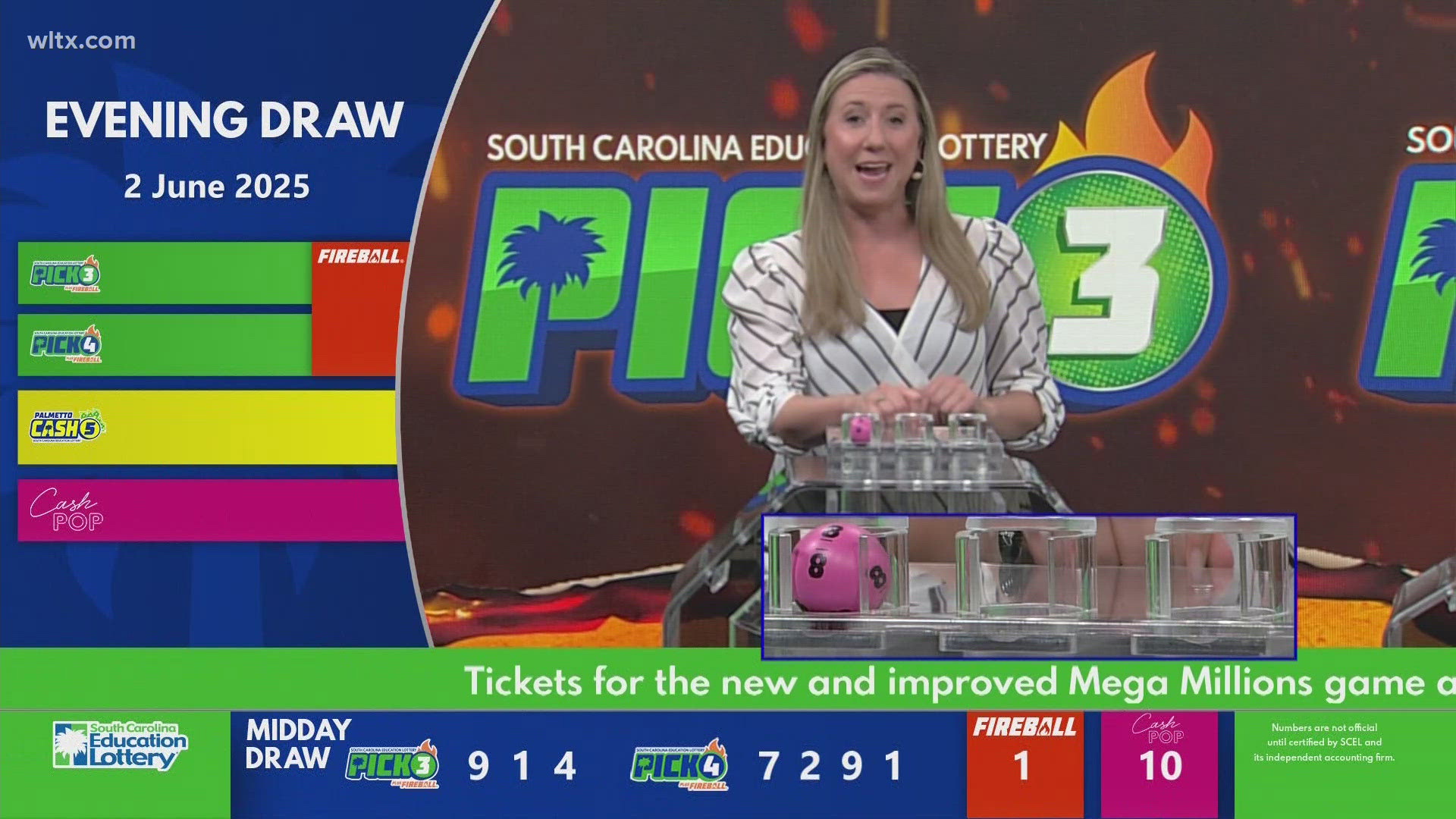 Here are the SC evening winning lottery numbers for June 2, 2025.