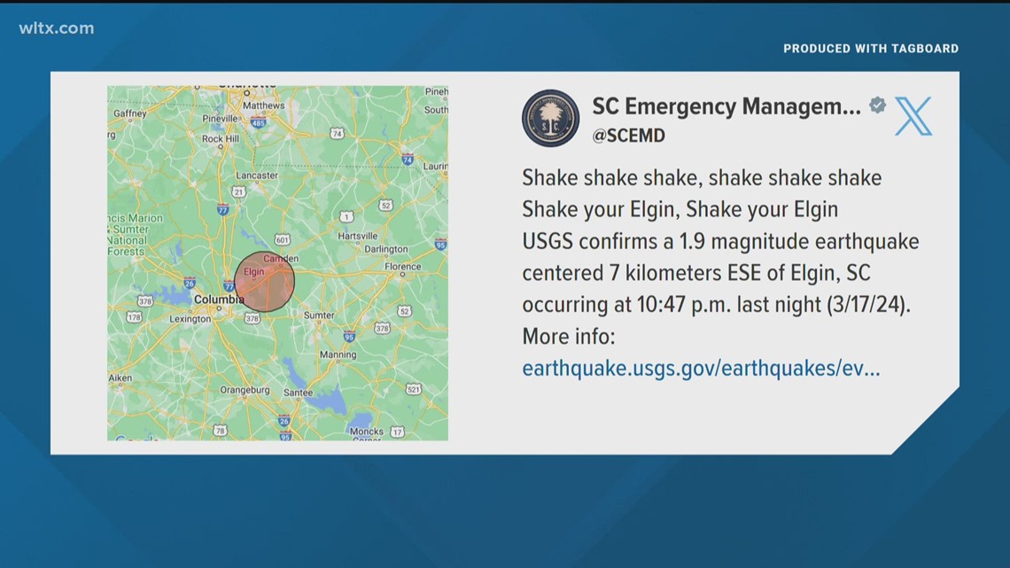 Another 1.9 magnitude earthquake hits Elgin – Columbia – WLTX-TV