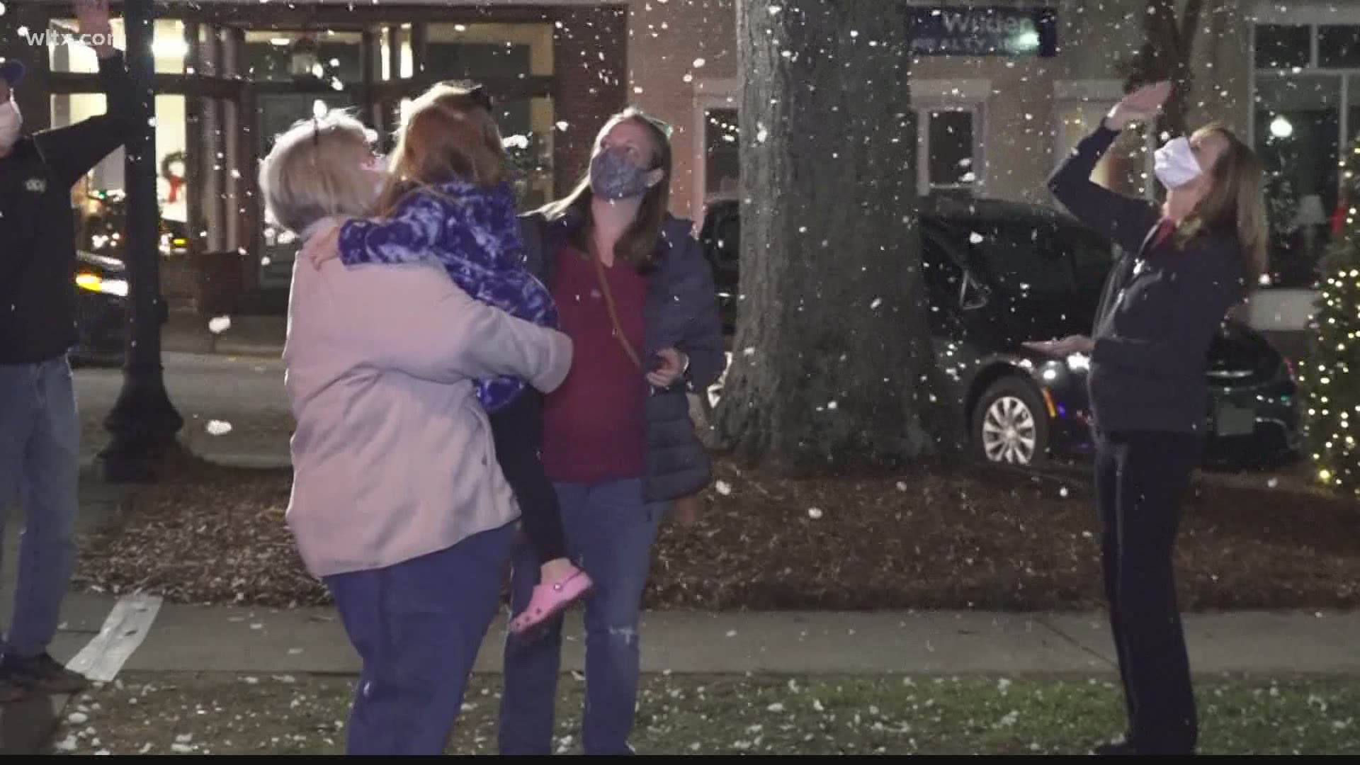 Bubble machine creates "snow" fun for families