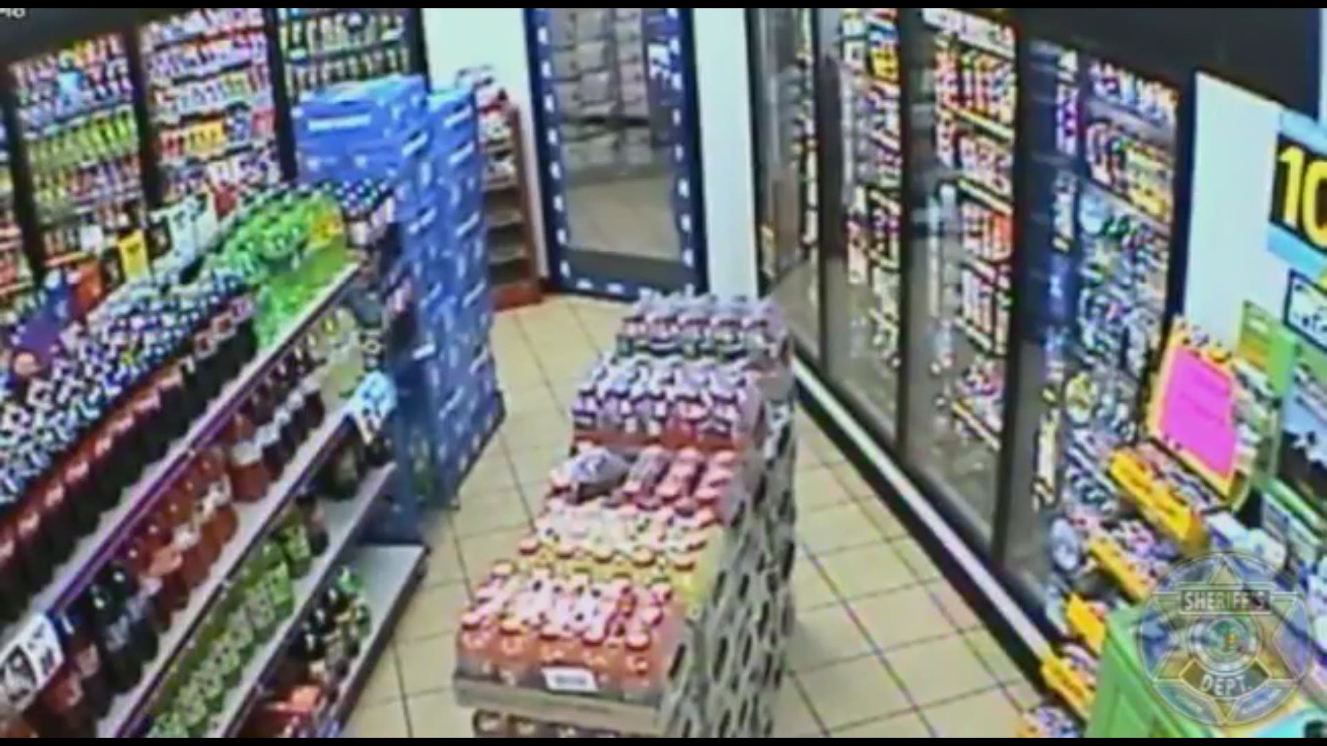 This surveillance video shows a man who deputies say stole two cases of beer from a Lexington County gas station.