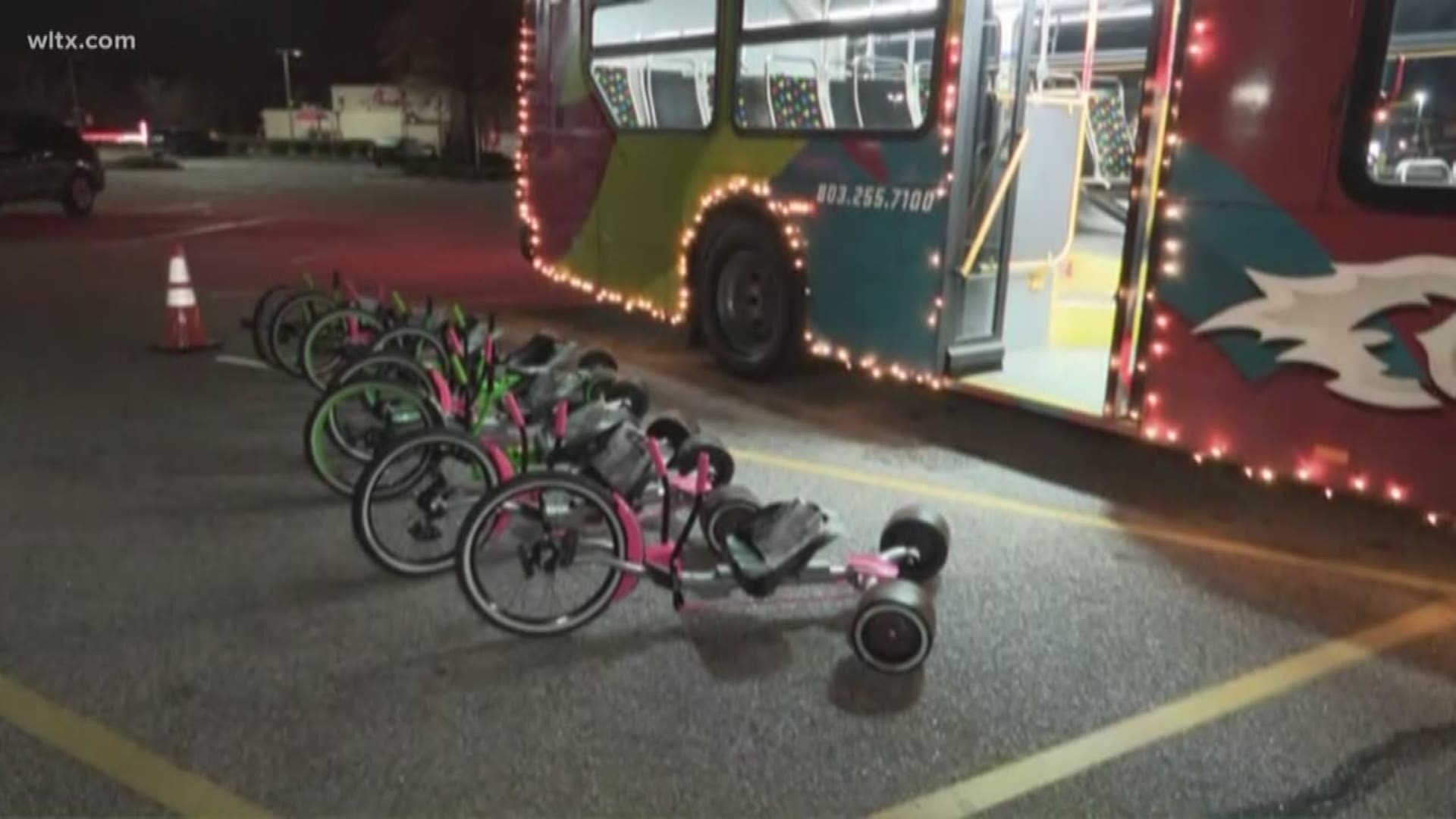 The Northeast Kiwanis Club donated many bicycles to News19's Stuff-a-Bus at the Walmart on Forest Drive.