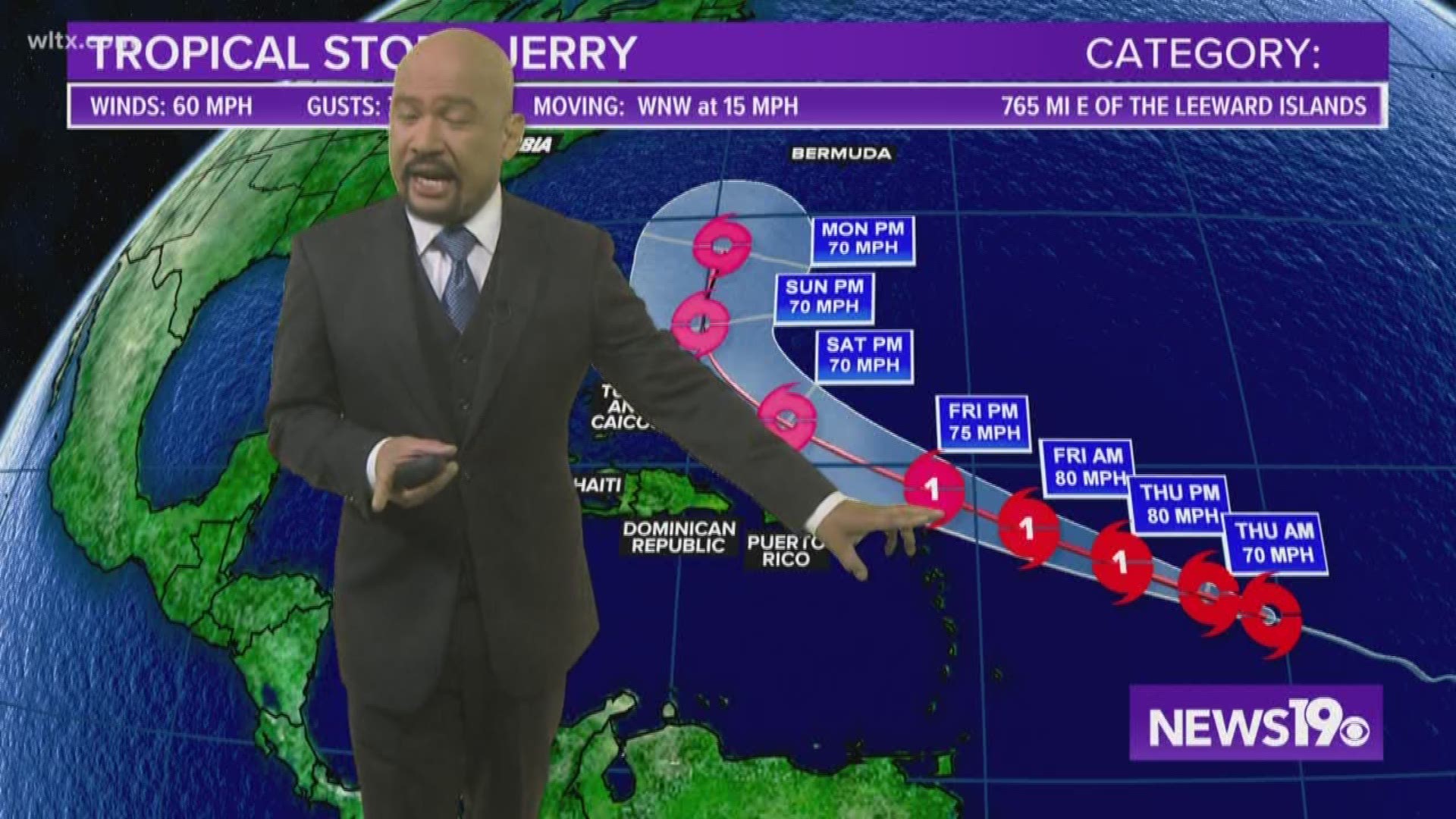 Tropical storm Jerry became the 10th named storm of the 2019 season.