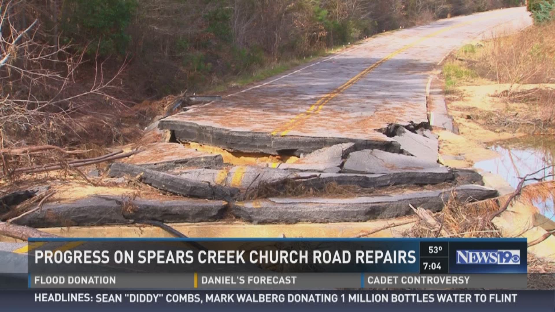 Progress continues on Spears Creek church road, damaged in the flood.