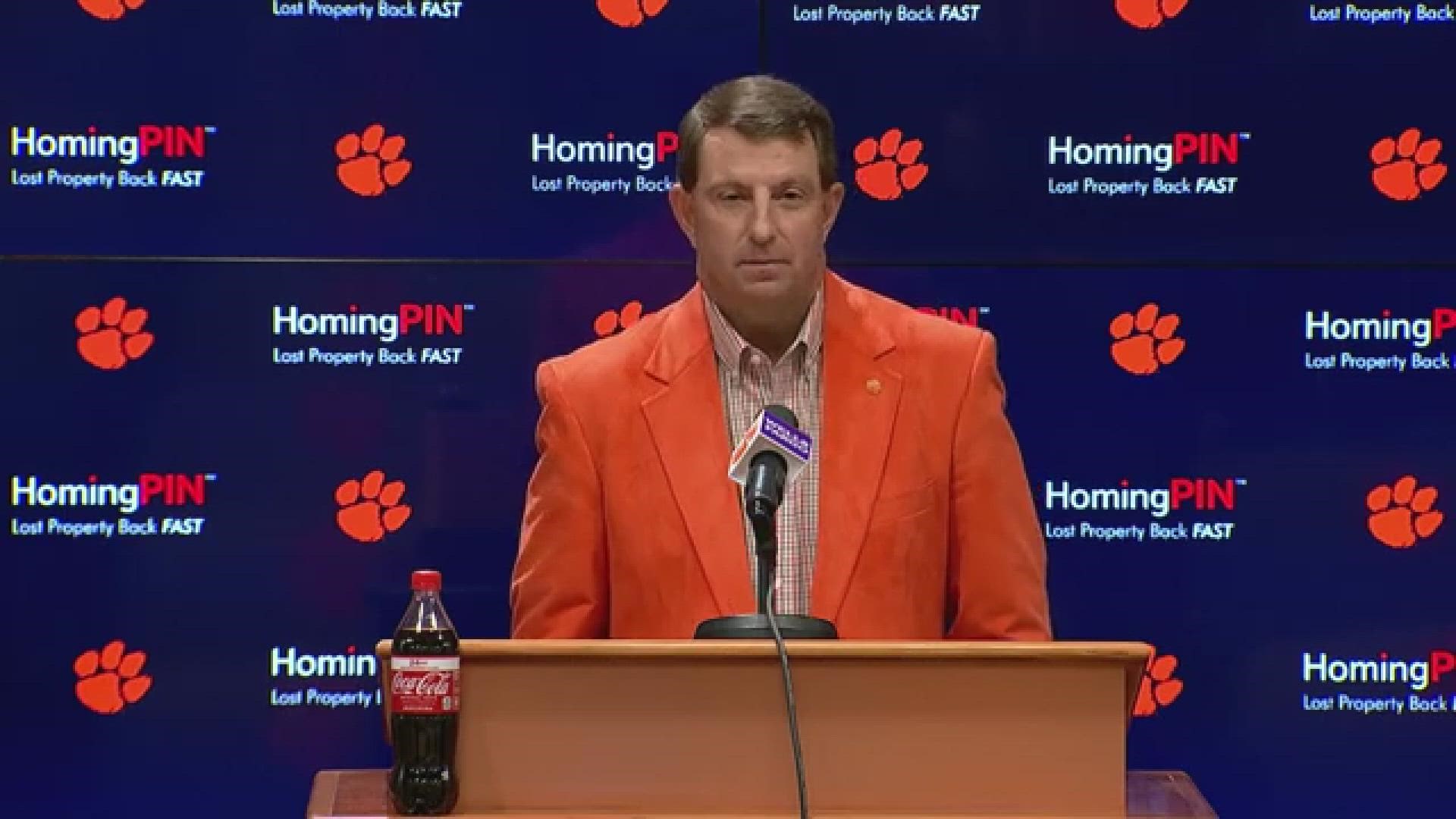 Clemson head football coach Dabo Swinney is not on Twitter but he was trending earlier this week after his Wednesday news conference.
