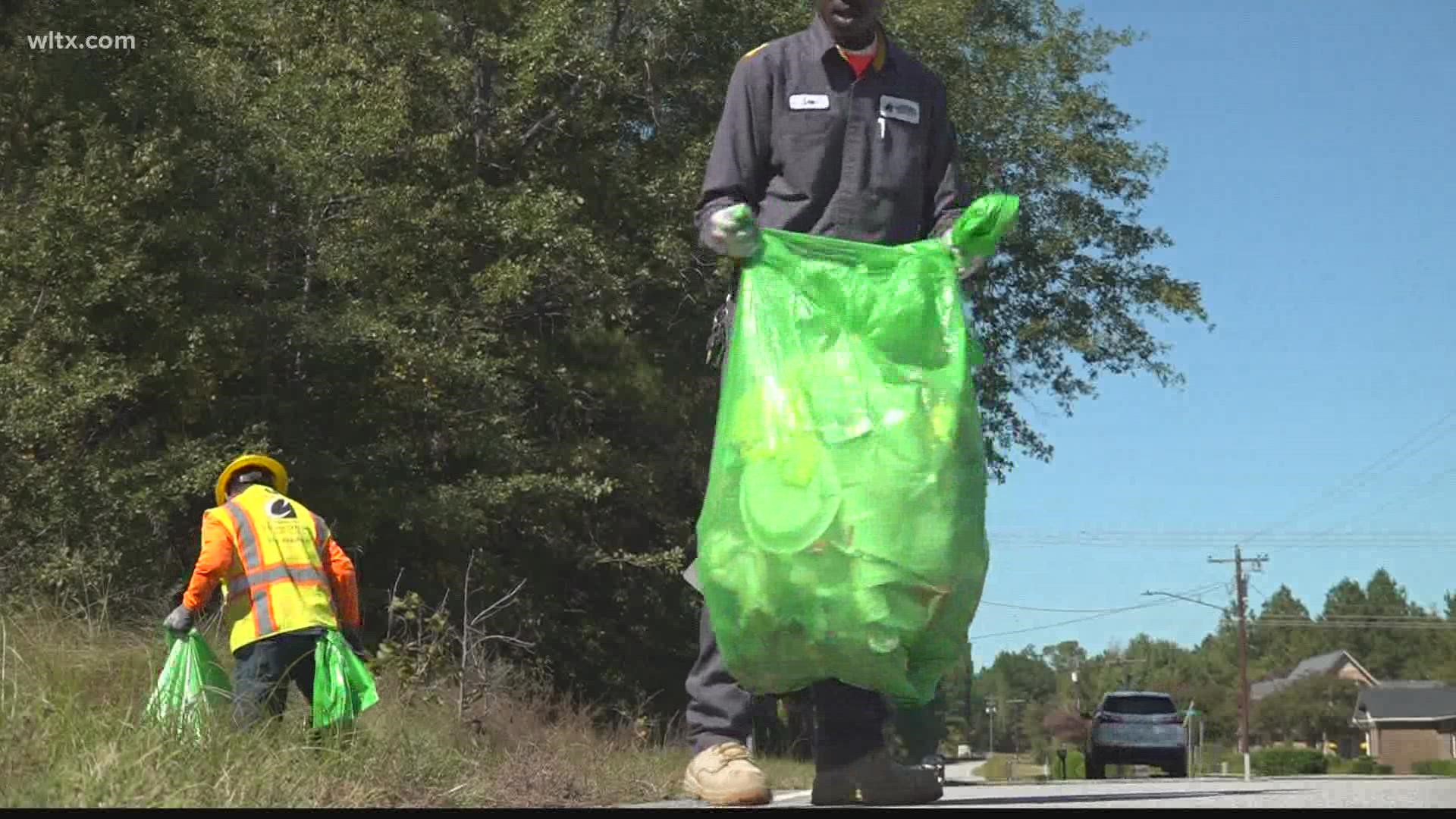 Teams are collecting trash along designated roads throughout the county on Saturday.