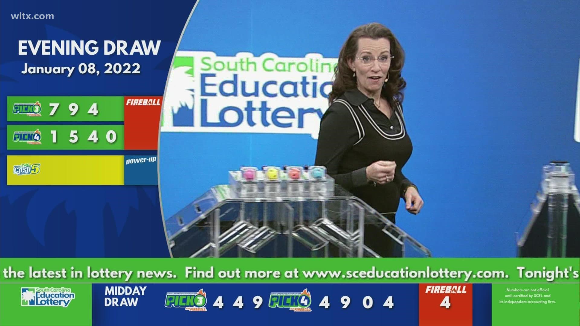Here are the winning numbers for the evening South Carolina lottery results for January 8, 2022.
