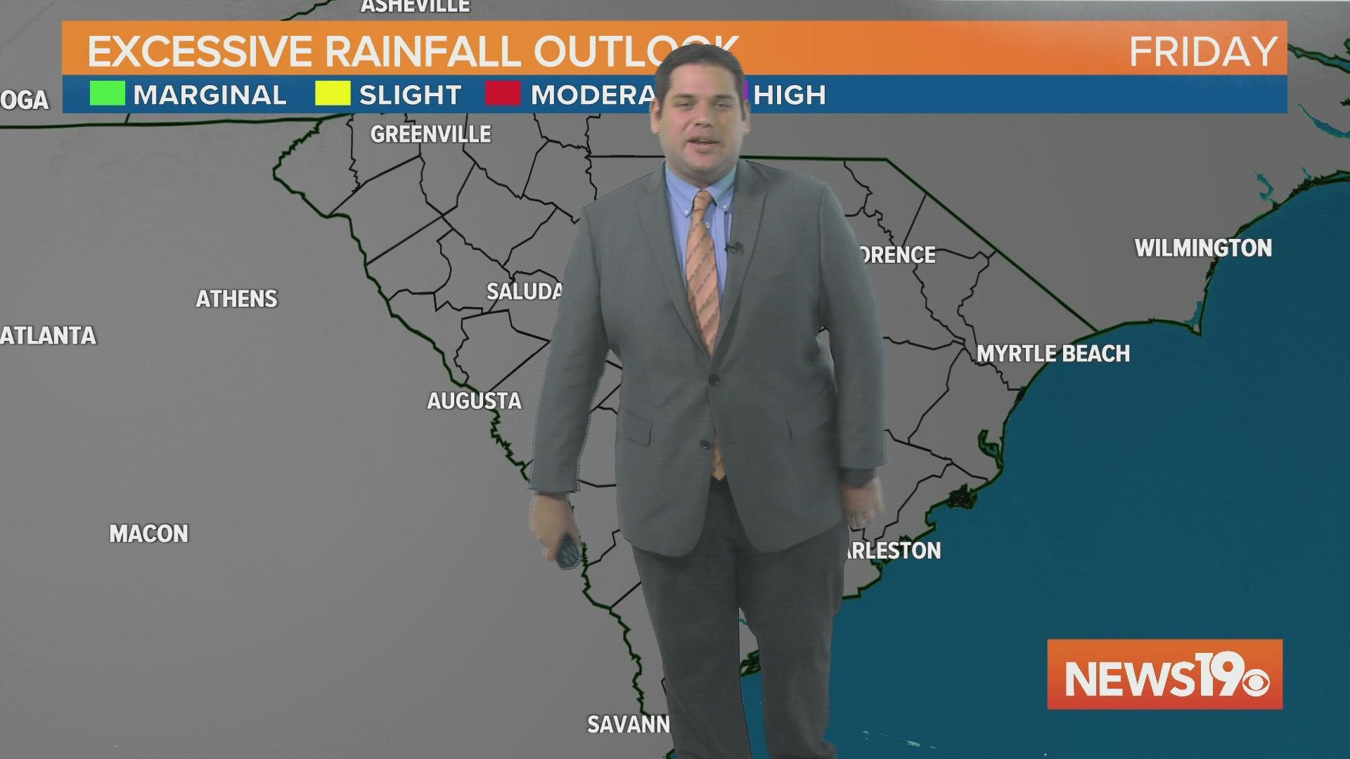 Tropical moisture will move into the region over the coming day setting up the threat of heavy rain.