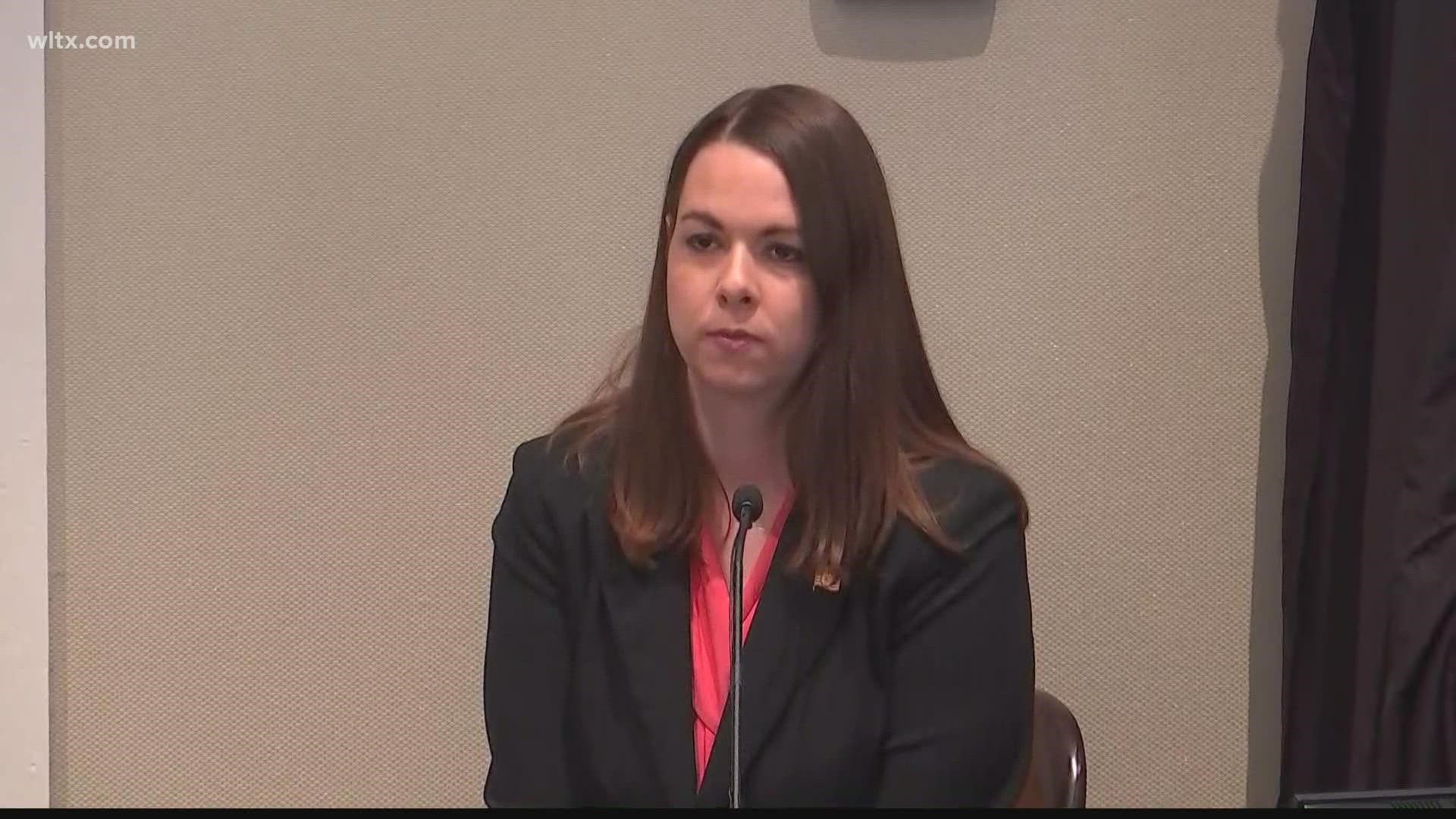 Detective Laura Rutland says she observed no blood on Alex Murdaugh on the night of the killing. Murdaugh is charged with killing his wife and son in South Carolina.