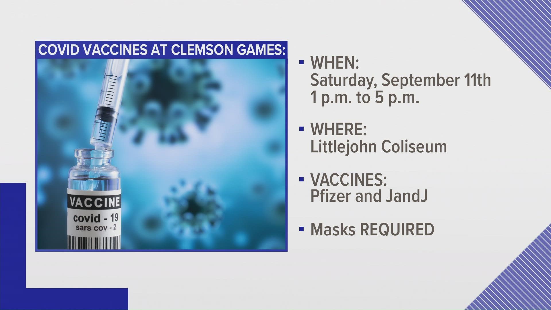 Clemson University is teaming up with the state's health agency to offer a vaccine clinic at home football games this fall.