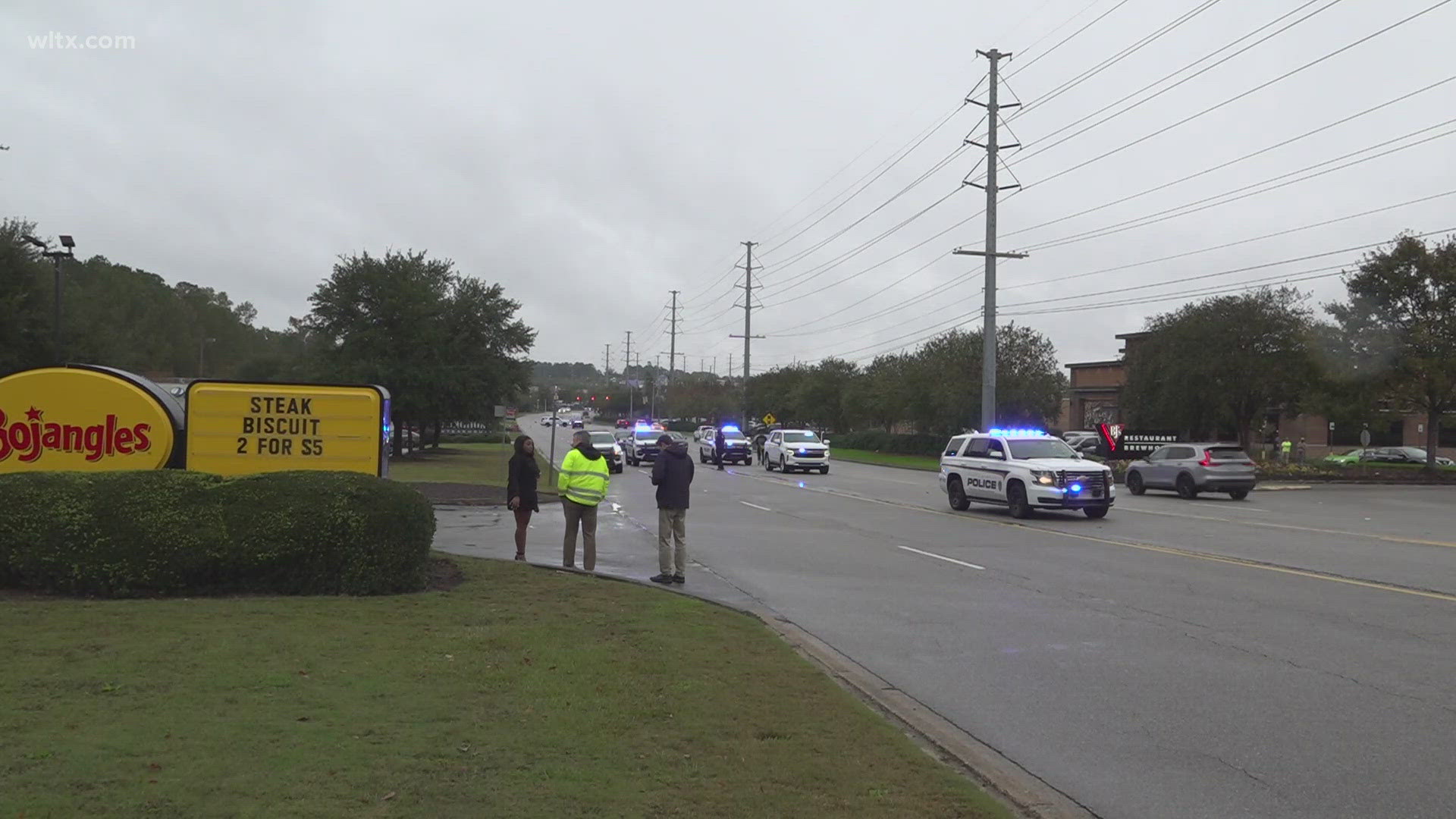 A woman was seriously injured while she was sitting inside a Bojangles Restaurant on Harbison Blvd.