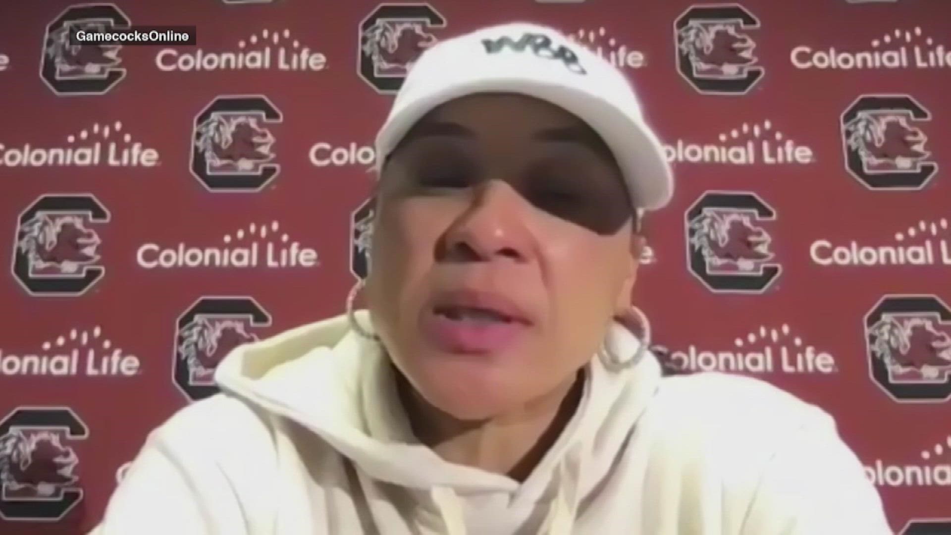 Dawn Staley sticks up for her star player on social media. The coach is frustrated that Aliyah Boston is getting the short end from national broadcasters.