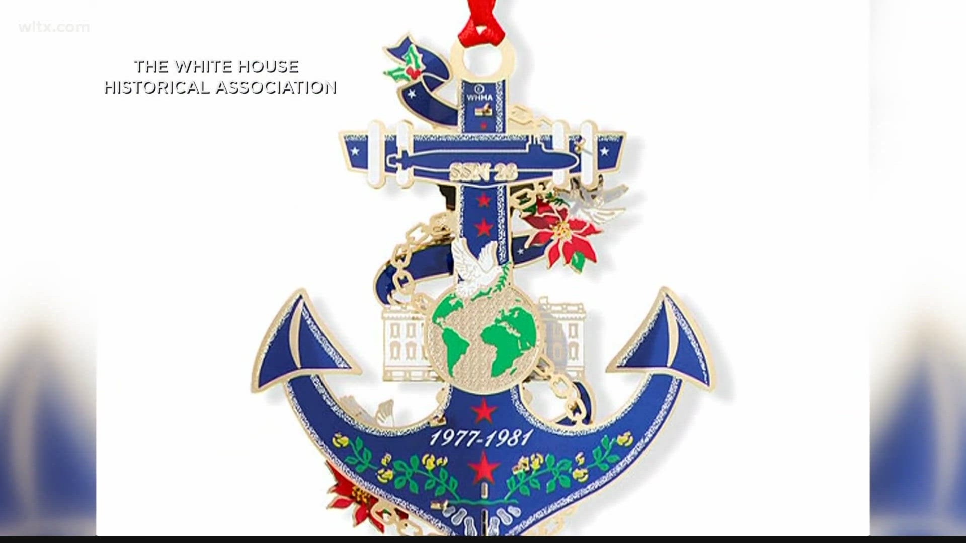 The ornament, crafted in the shape of an anchor, honors former President Carter and his service in the Navy.