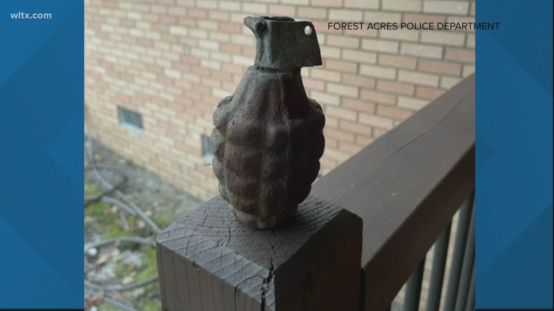 A training grenade was found in a backyard in Forest Acres Tuesday evening.