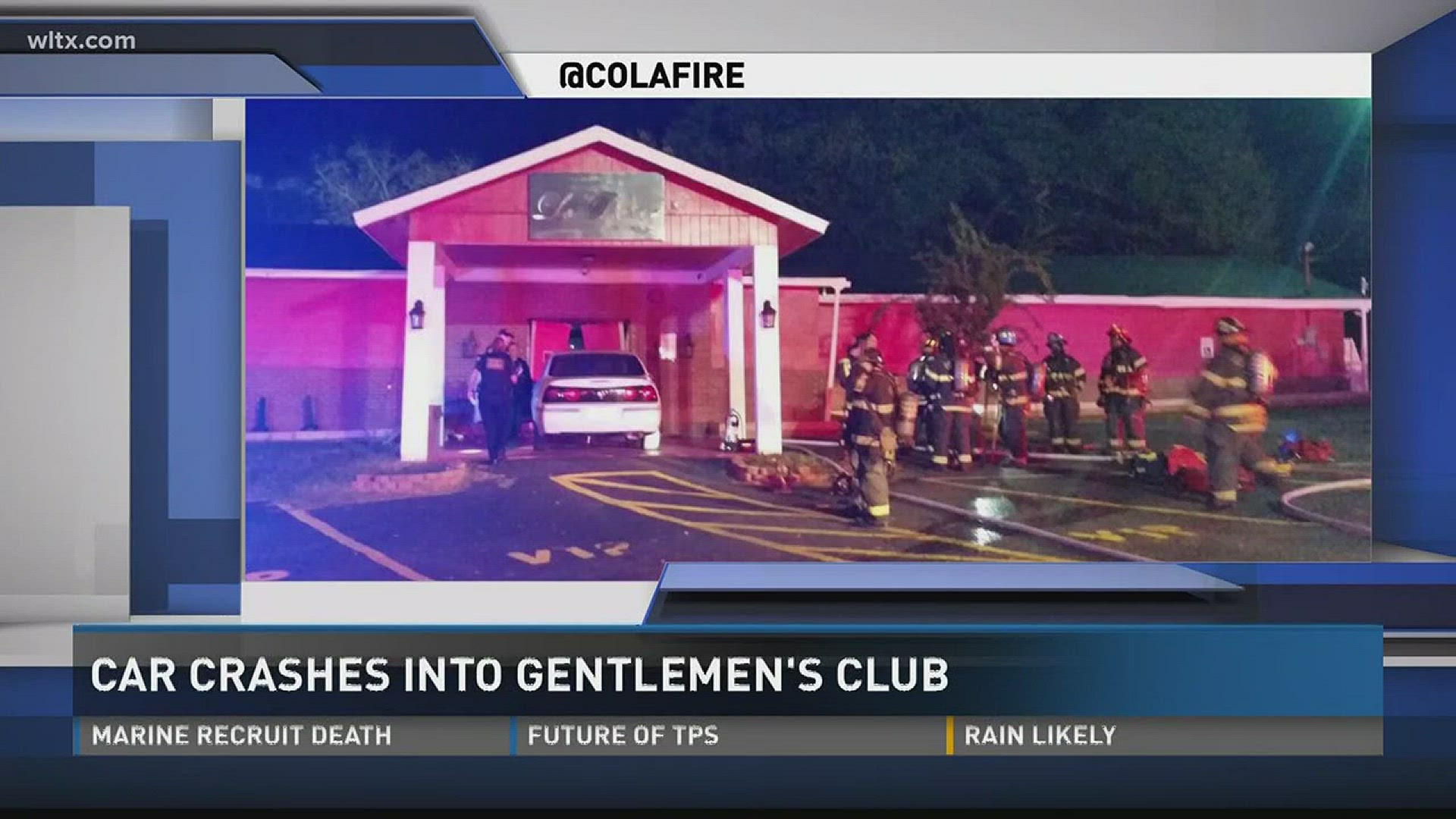 Authorities are investigating after a car crashed into a gentlemen's club overnight in Columbia. the incident happened at around 4 this morning at LaRoice Gentlemen's Club, located on Carrie Anderson Road...	According to firefighters, the car hit the fro