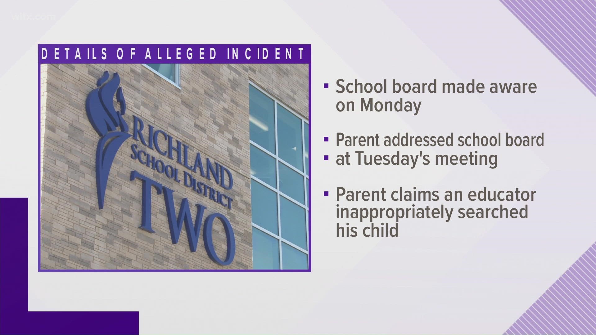 The sensitive details of the alleged incident were made public during a Richland Two board meeting.