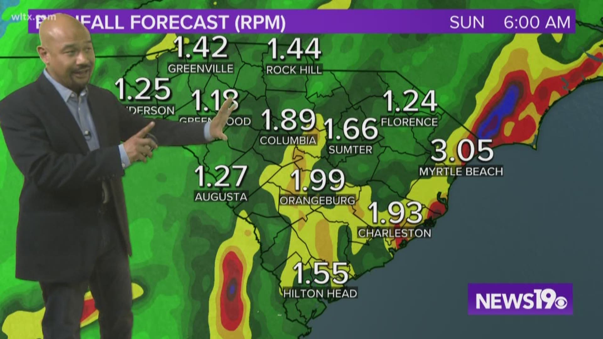 The storm will bring at times heavy rain into the state of South Carolina Saturday and Sunday.