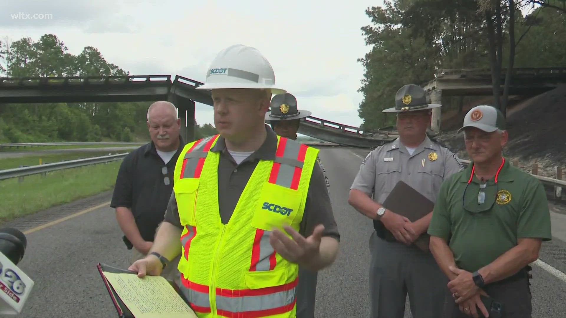 A fuel truck crash caused an overpass collapse on I-20 in Aiken County, prompting detours on the major interstate and sending two people to the hospital.