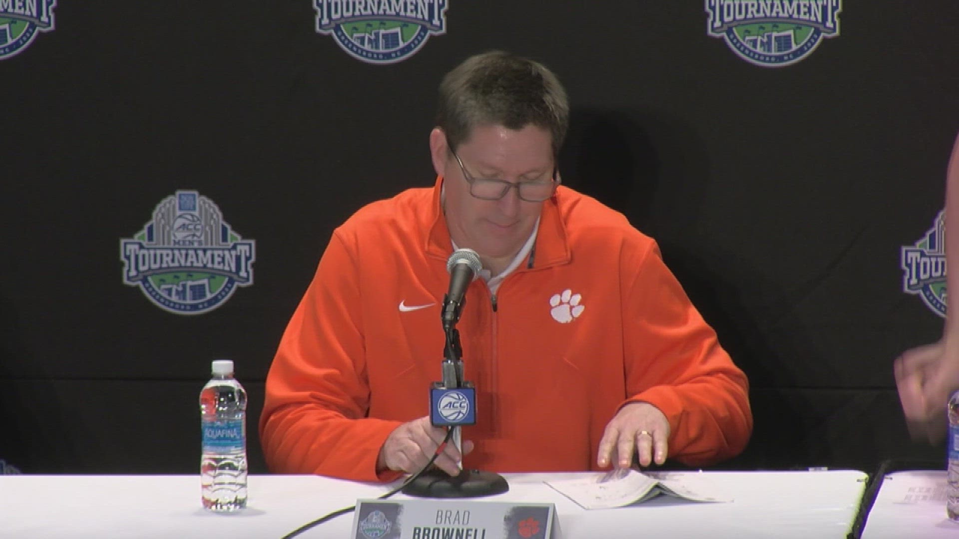 Clemson head basketball coach Brad Brownell along with center P.J. Hall and forward Hunter Tyson make their case to the NCAA Selection Committee.