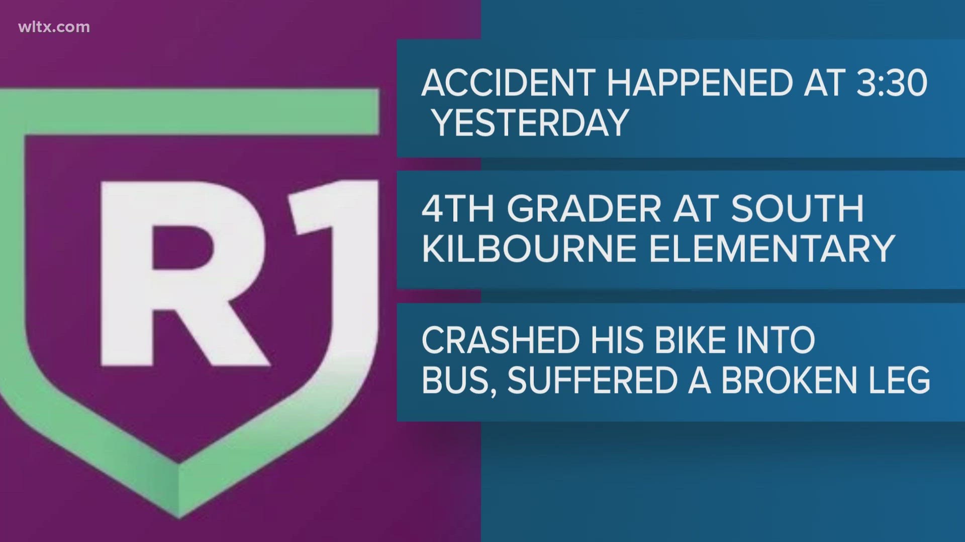 Columbia Police say Monday afternoon a boy on his bike accidently drove into the side of a school bus.  The boy, a 4th grader at S. Kilbourne Elementary broke hisleg