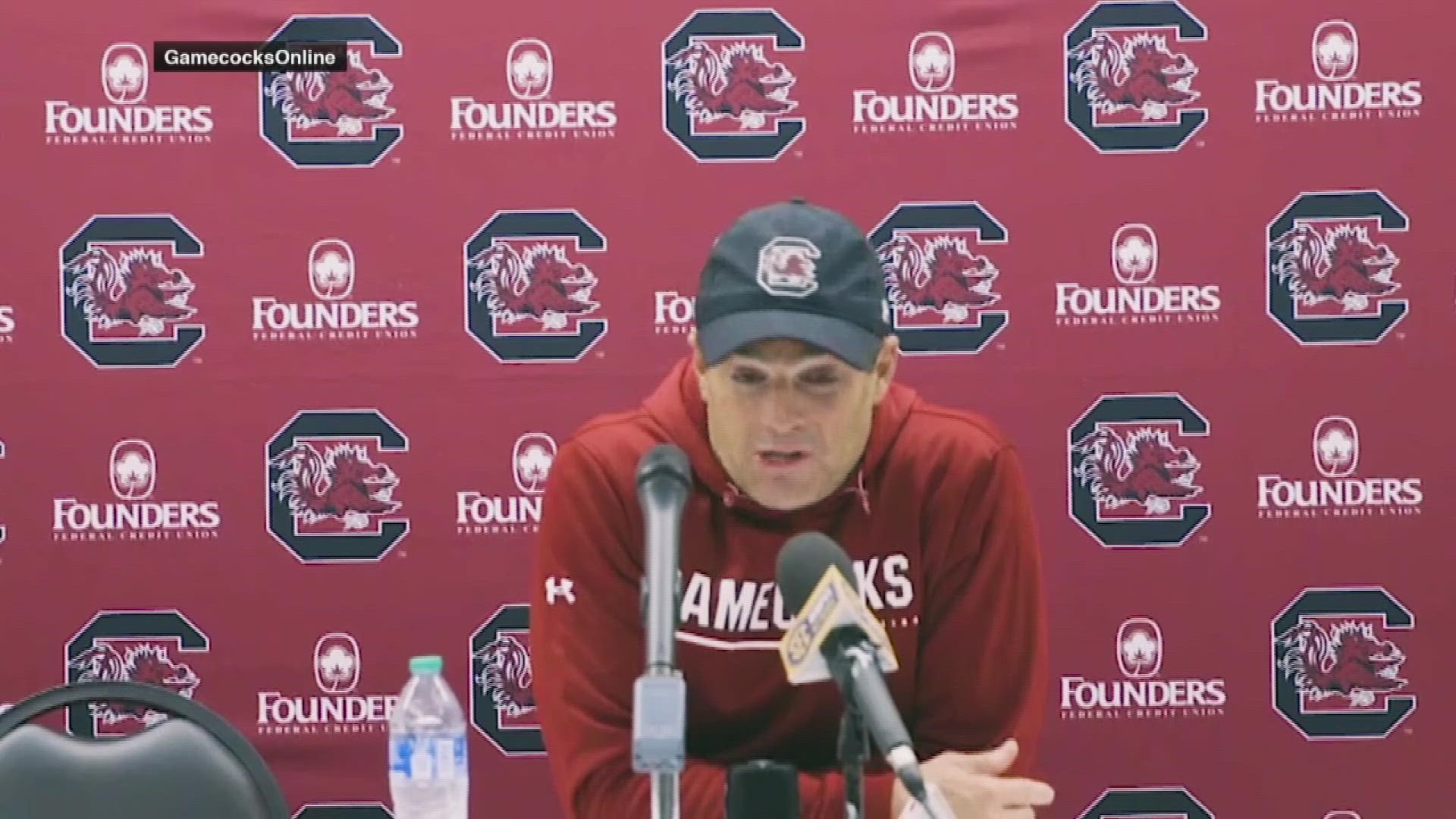 Shane Beamer reacts to his first SEC road victory as a head coach. The Gamecocks defeated 13th-ranked Kentucky 24-14.