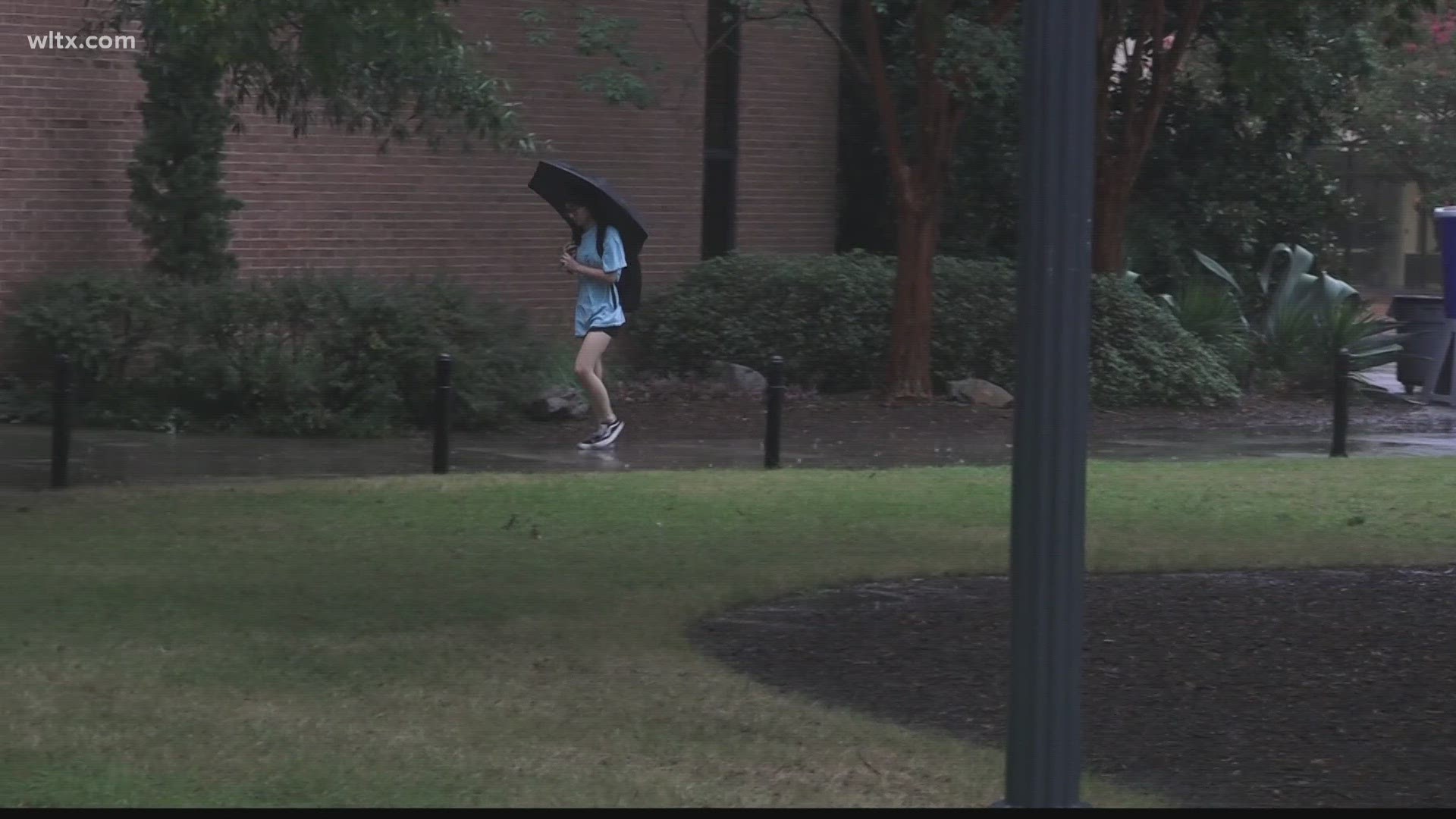 USC students in Columbia were dodging raindrops and they still had to go to classes.