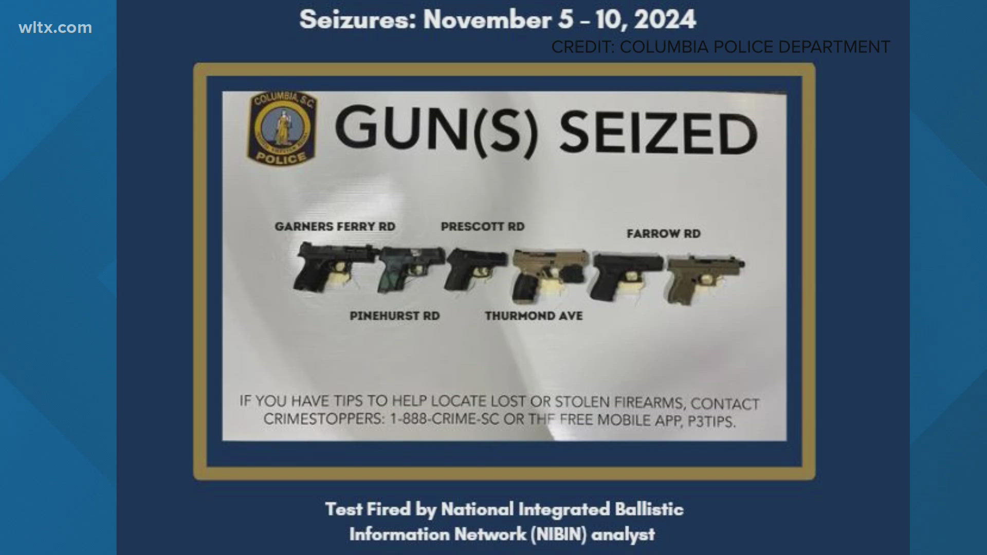 Two of the guns were seized on Farrow road when they responded to a shotspotter alert, a man was pointing a loaded gun at people.