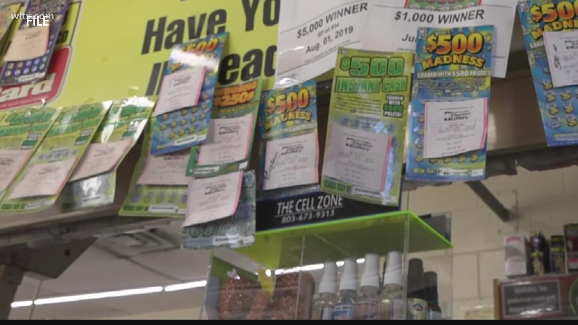 The woman bought a $5 scratch off lottery ticket for the big win.