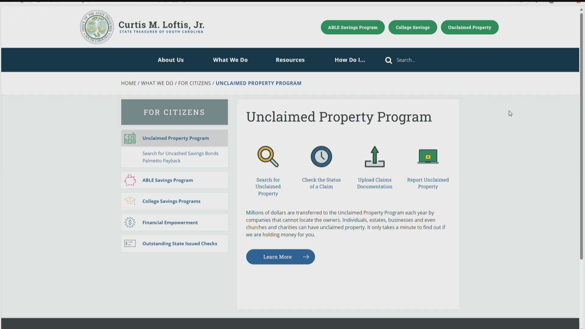 State treasurer Curtis Loftis announced a new initiative called "Palmetto Payback" to return funds and property to their owners. 