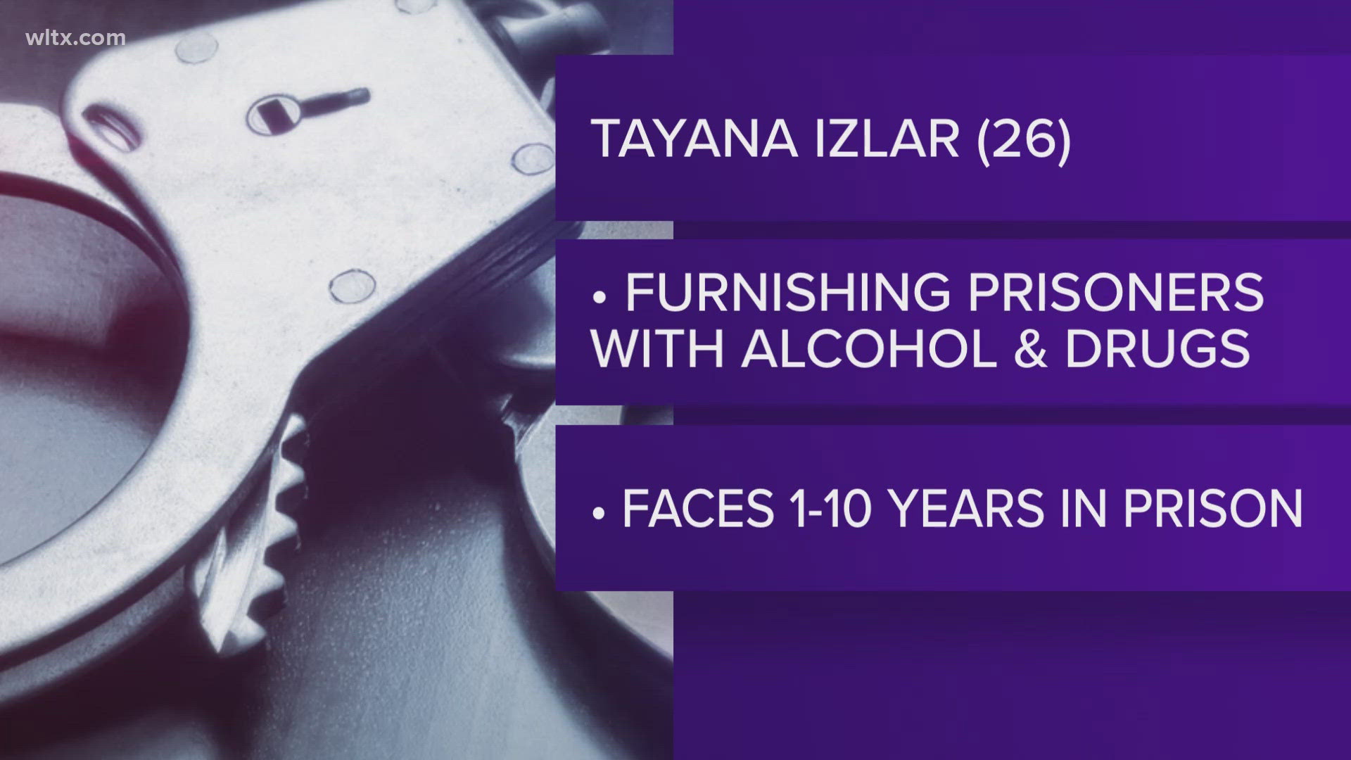 Tayana Izlar, 26, was charged with one count of furnishing prisoners with alcoholic beverages or narcotic drugs.