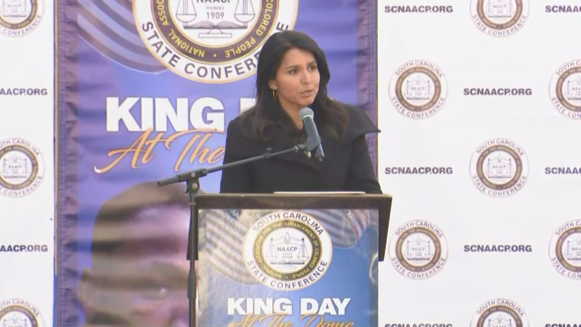 Rep. Tulsi Gabbard spoke at the 2020 King Day at the Dome rally in Columbia, South Carolina on January 20, 2020.