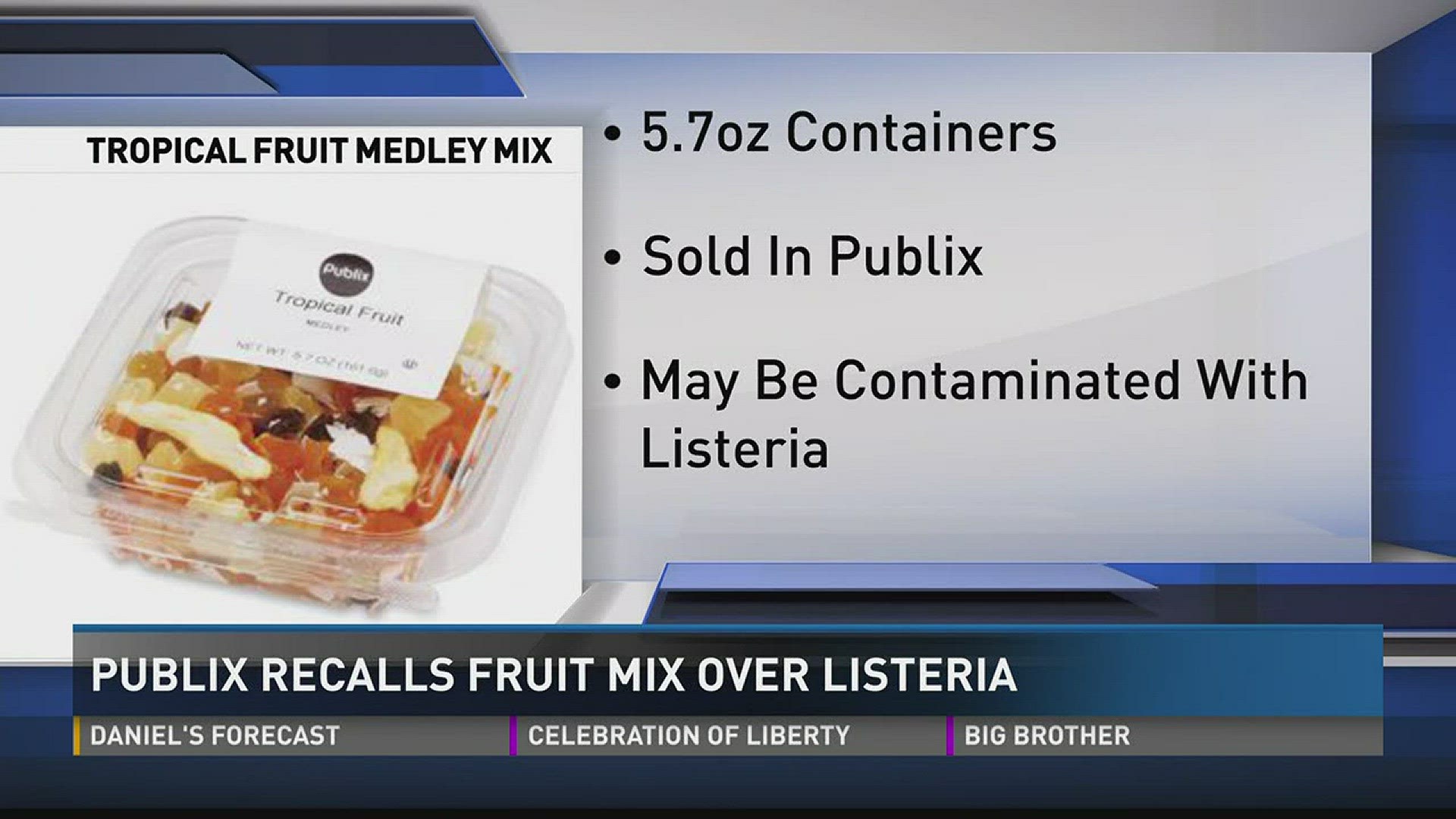 Publix Super Markets is recalling their Publix Tropical Medley Mix because it may be contaminated with Listeria monocytogenes.