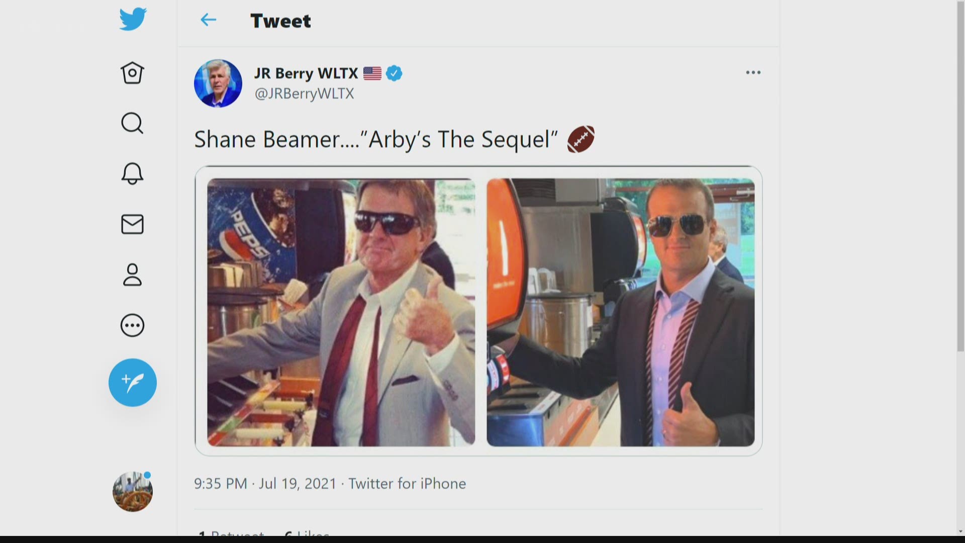 Gamecock football coach Shane Beamer paid tribute to former USC coach Steve Spurrier in a recreation of Spurrier's classic photo at Arby's.